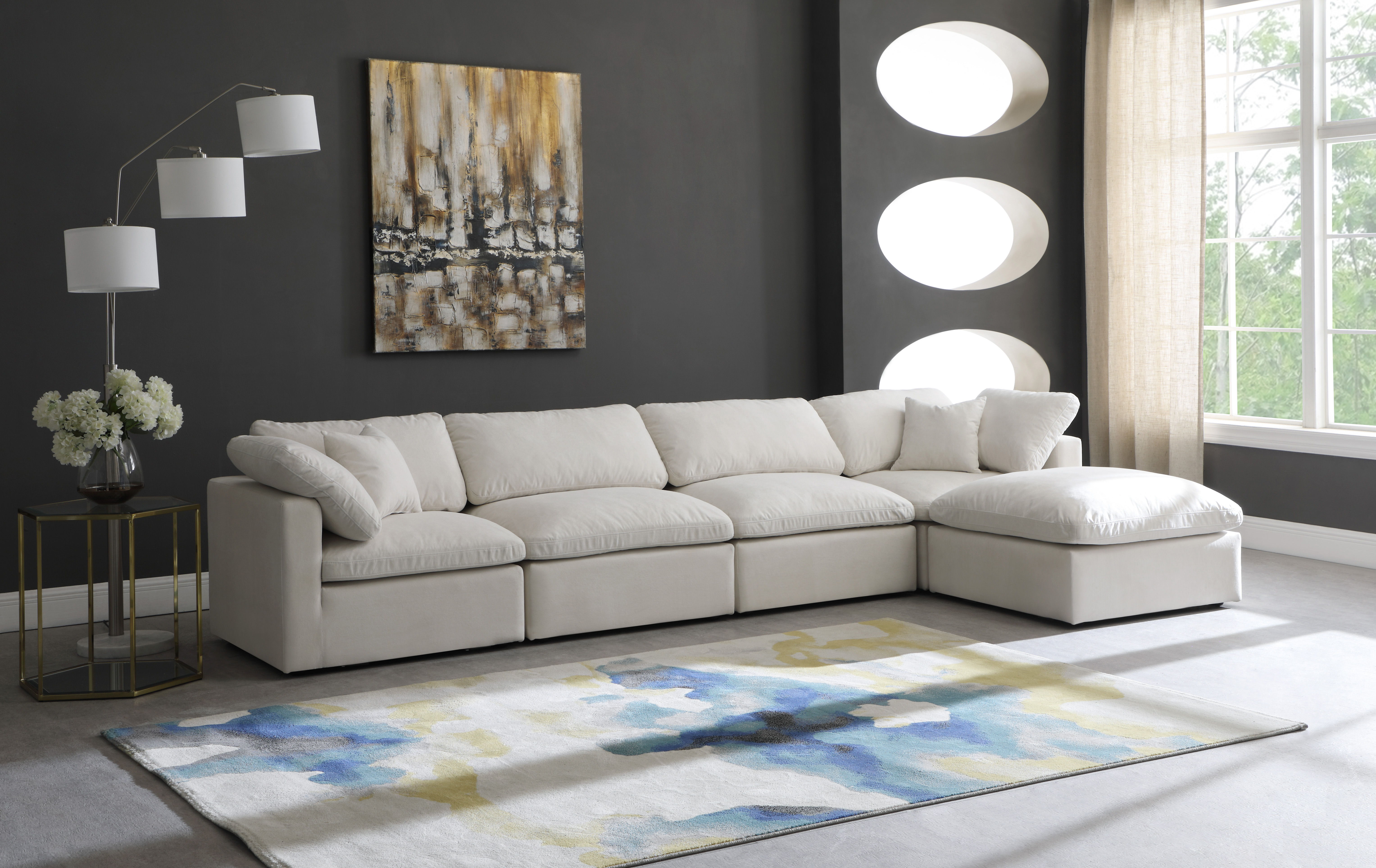Plush - 5 Piece Modular Sectional With Chaise - Cream