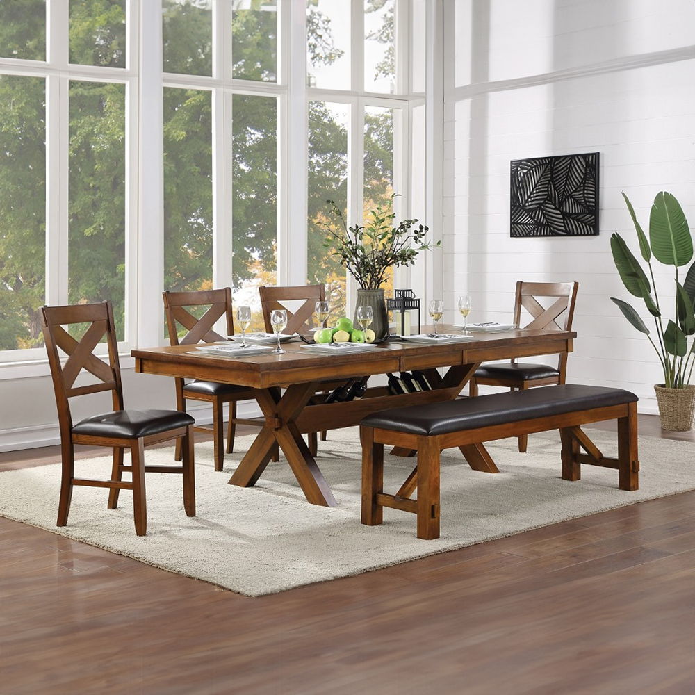 Apollo - Bench - Espresso Synthetic Leather & Walnut, dark brown
