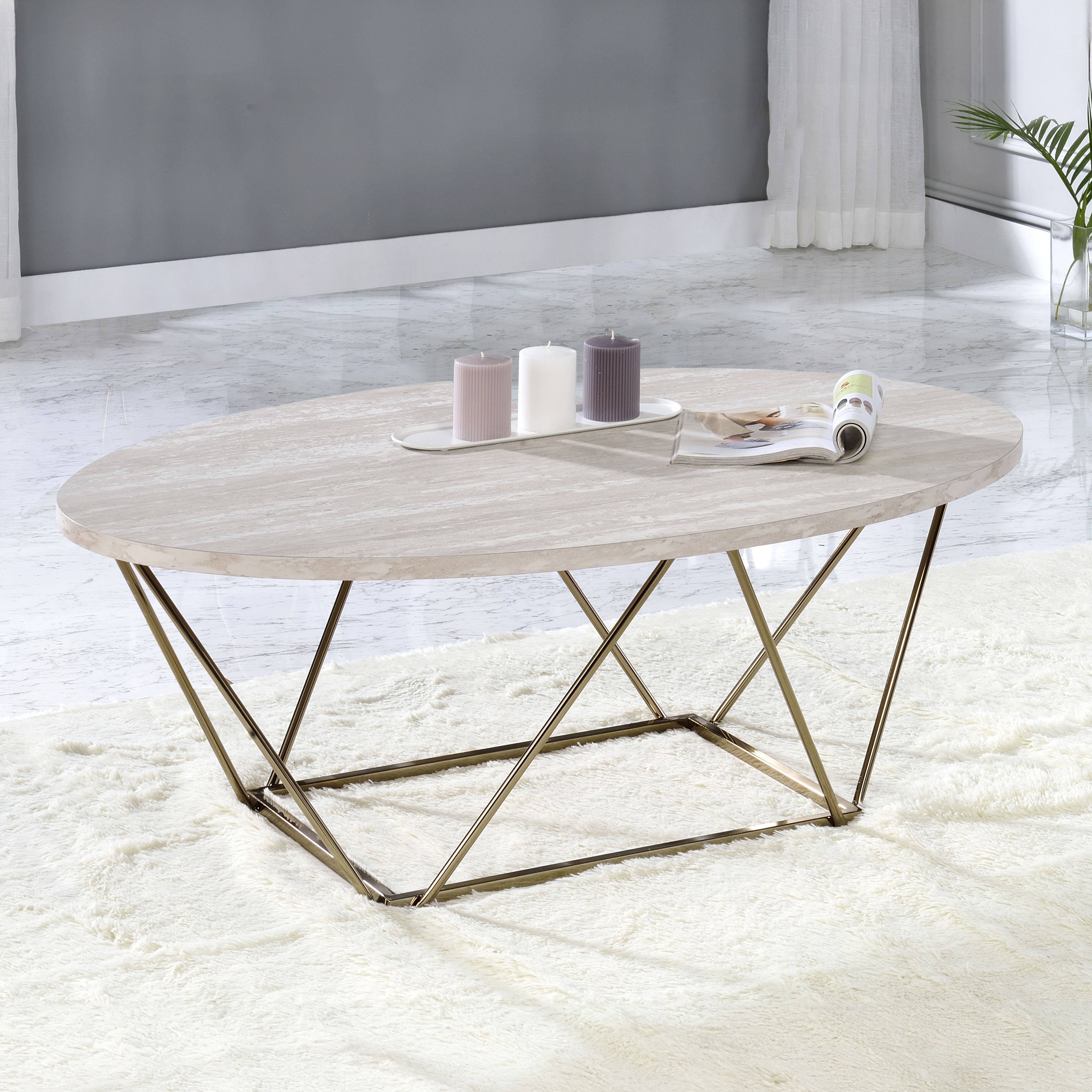 Rowyn - Faux Marble Top Coffee Table - Gray