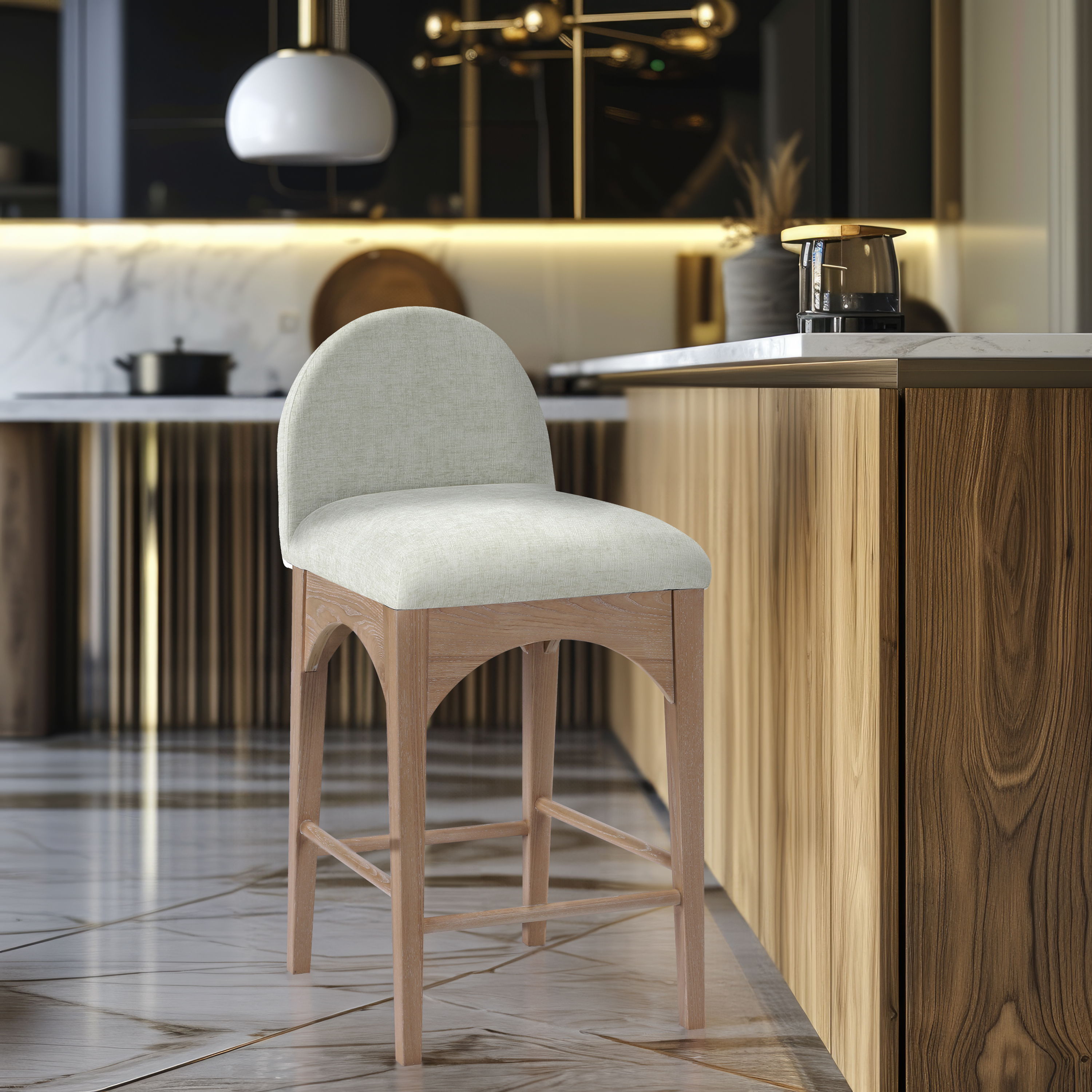 Waldorf - Chenille Stool With Natural Legs - Mint