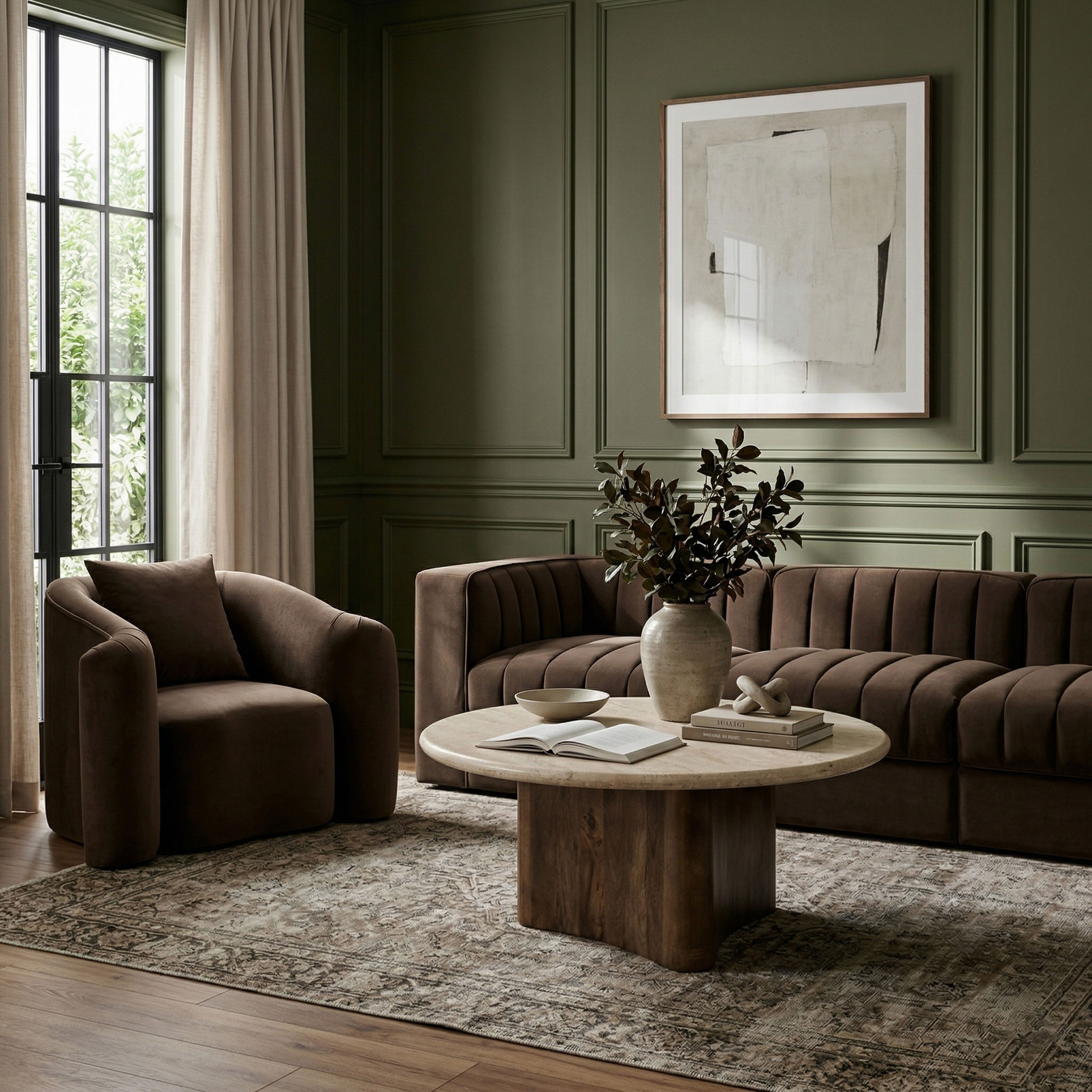 Pietra - Travertine And Mango Wood Coffee Table - Brown / Beige