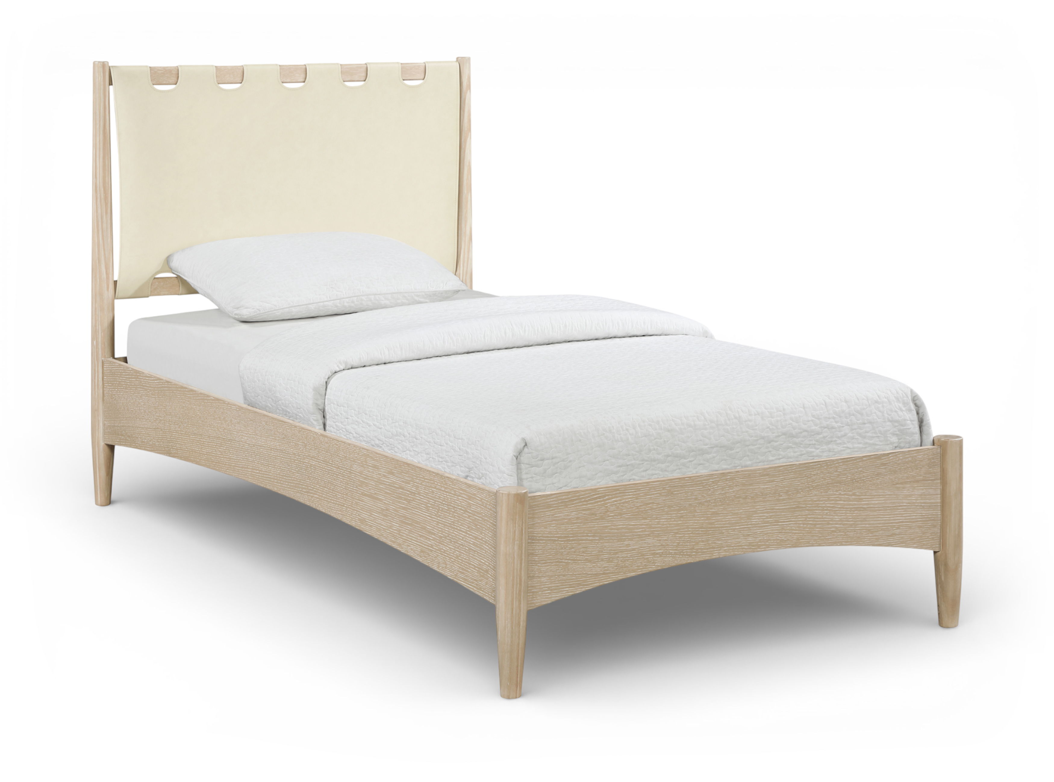 Santos - Vegan Leather Headboard And Wood Twin Bed - Cream