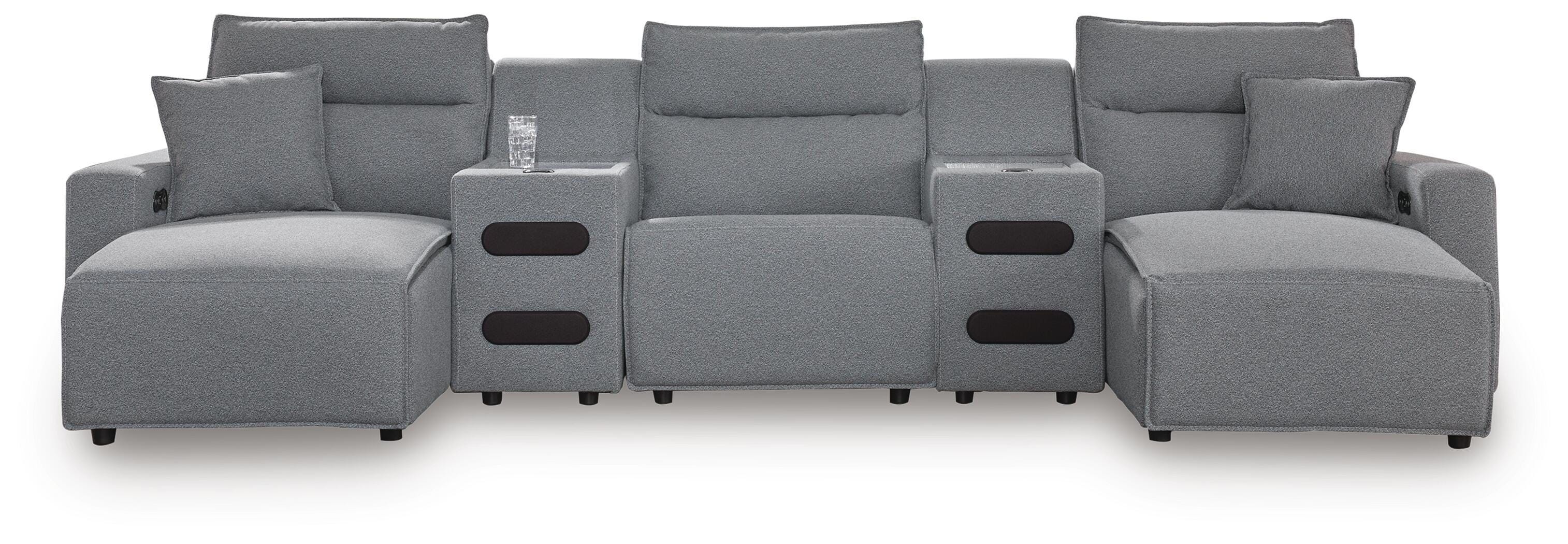 5 Pc · Power Reclining Sectional With Double Chaise, Power Armless Recliner And 2 Audio Consoles