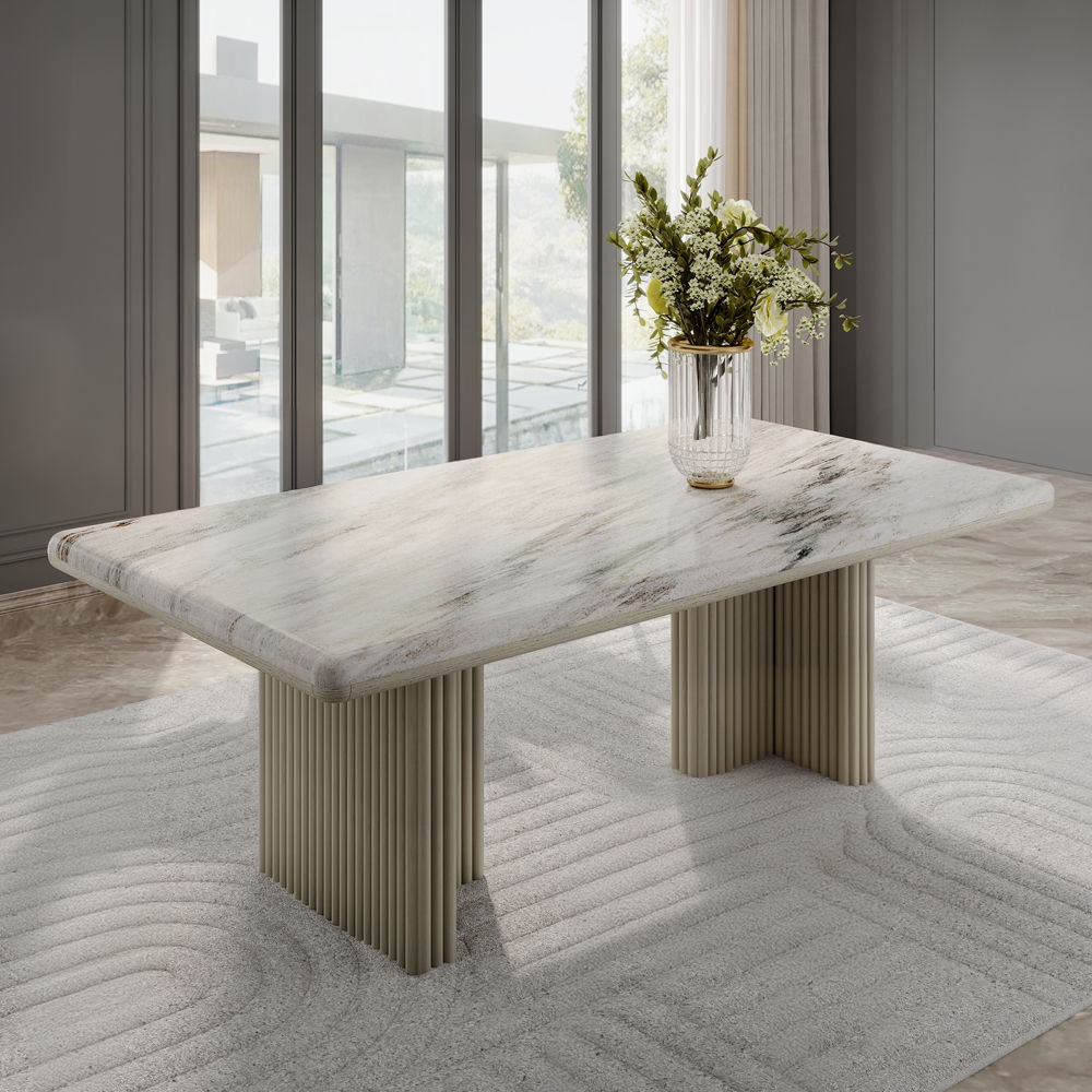 Charity - Dining Table - Natural Marble Top & Gray Oak, beige, view 7