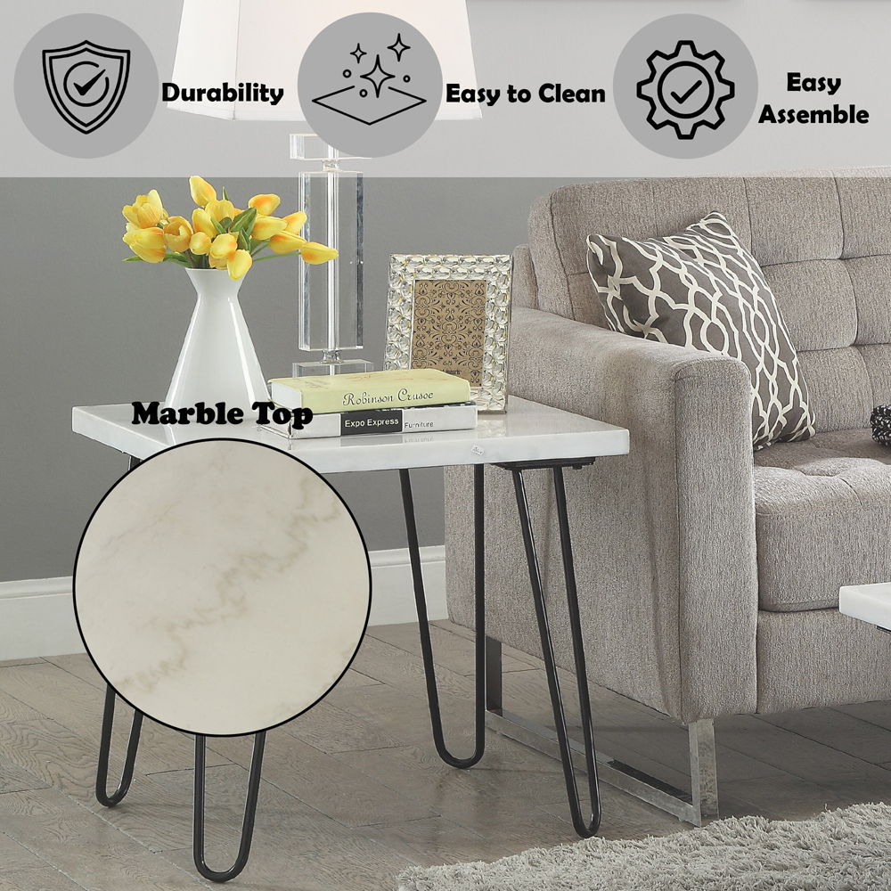 Telestis - End Table - White Marble Top & Black, white, view 5