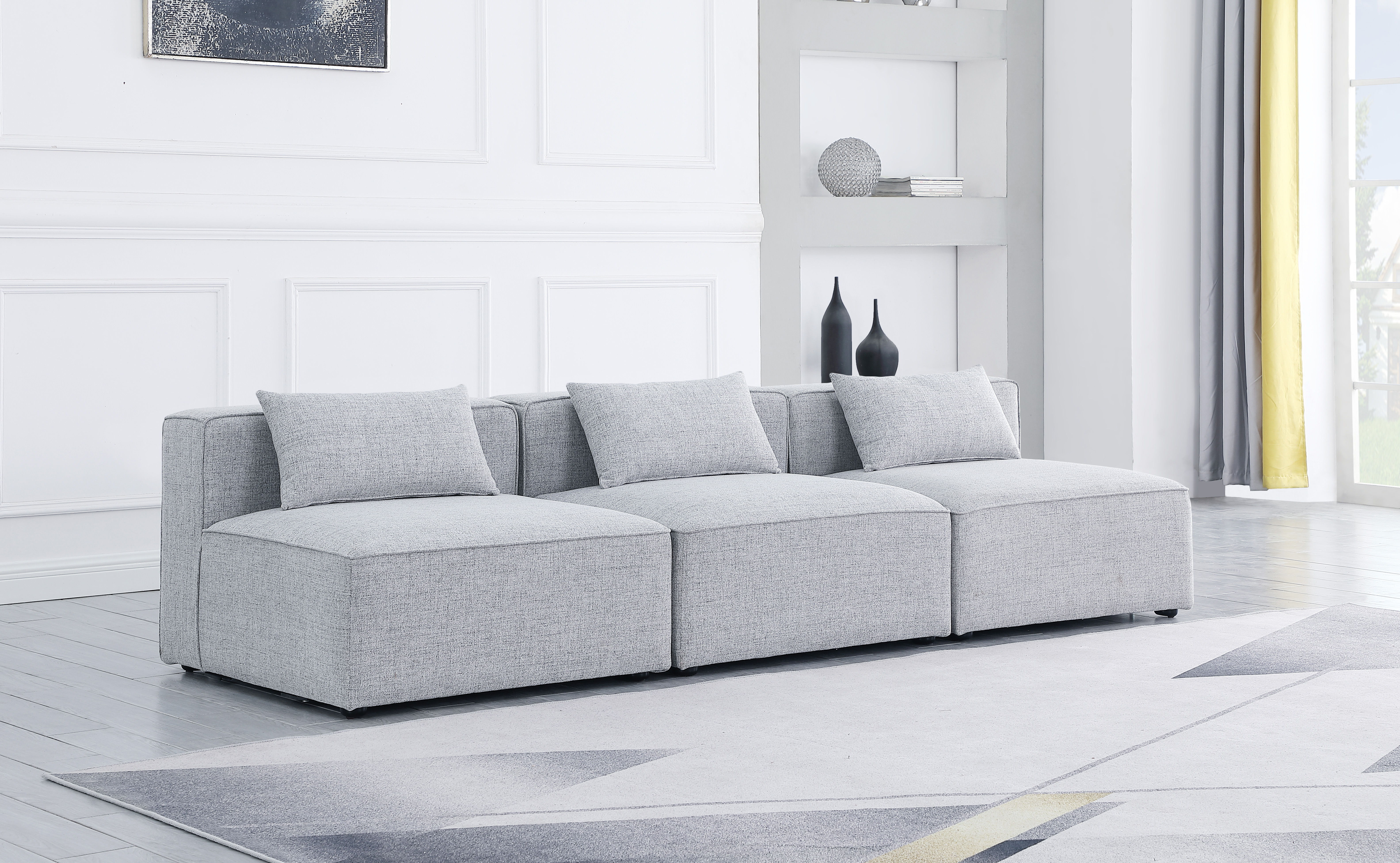 Cube - Linen Modular 3 Piece Armless Sofa - Gray