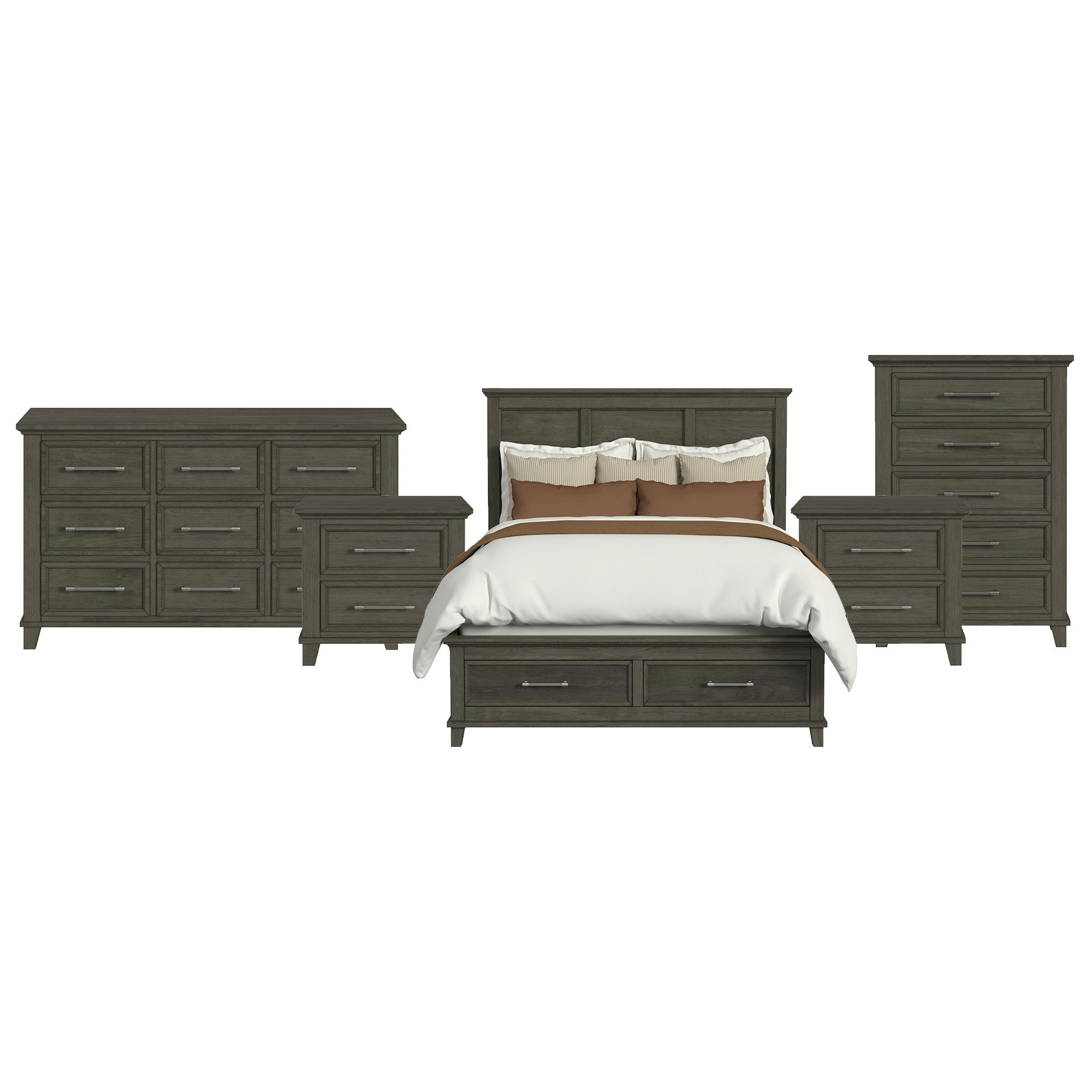 Queen · 5 Pc · Bedroom Set With 2 Nightstands, Dresser & Chest
