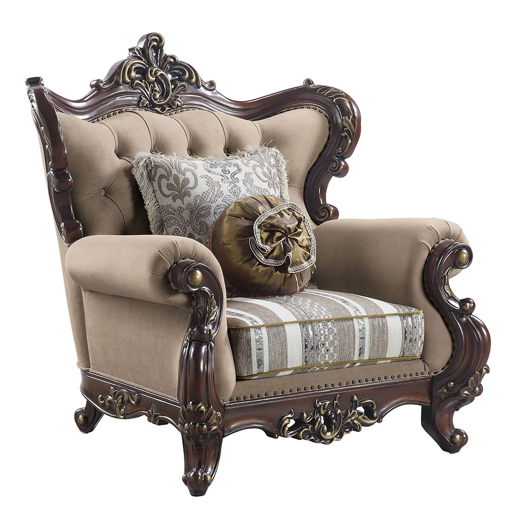 Ragnar - Chair With 2 Pillows - Light Brown Linen & Cherry, beige