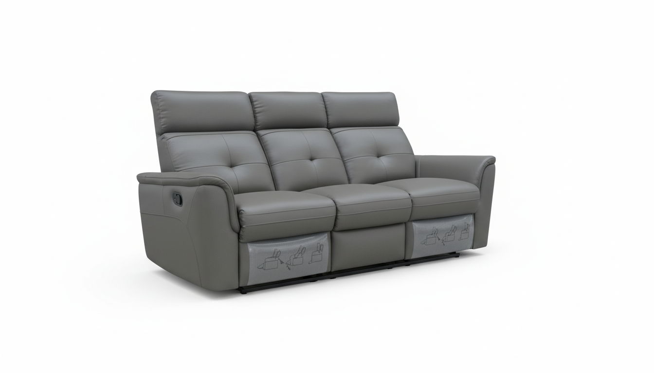 8501 - 3 Seat Sofa With Manual Recliner - Dark Gray