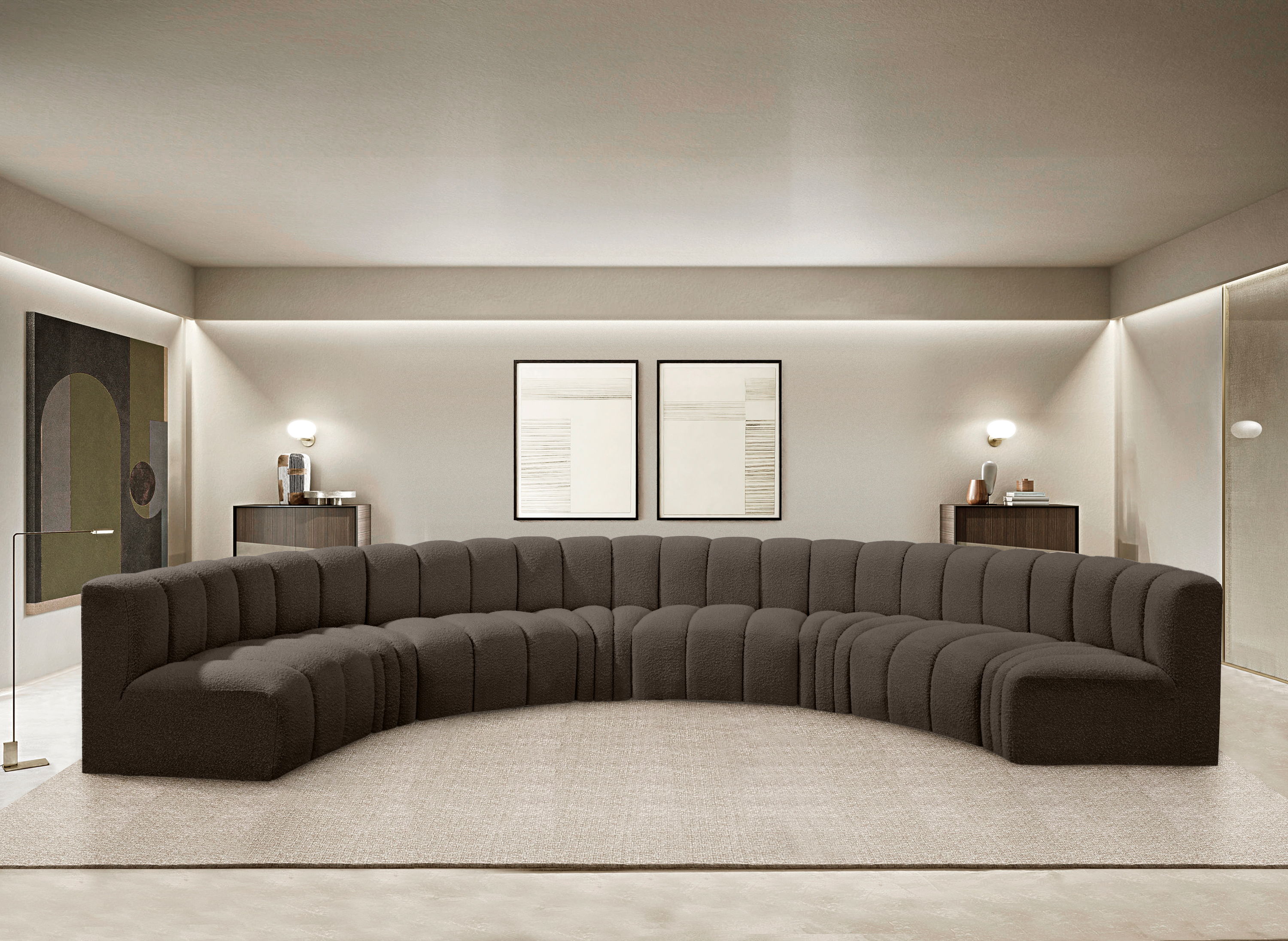 Arc - Boucle Fabric 8 Piece U-Shaped Modular Sofa - Brown