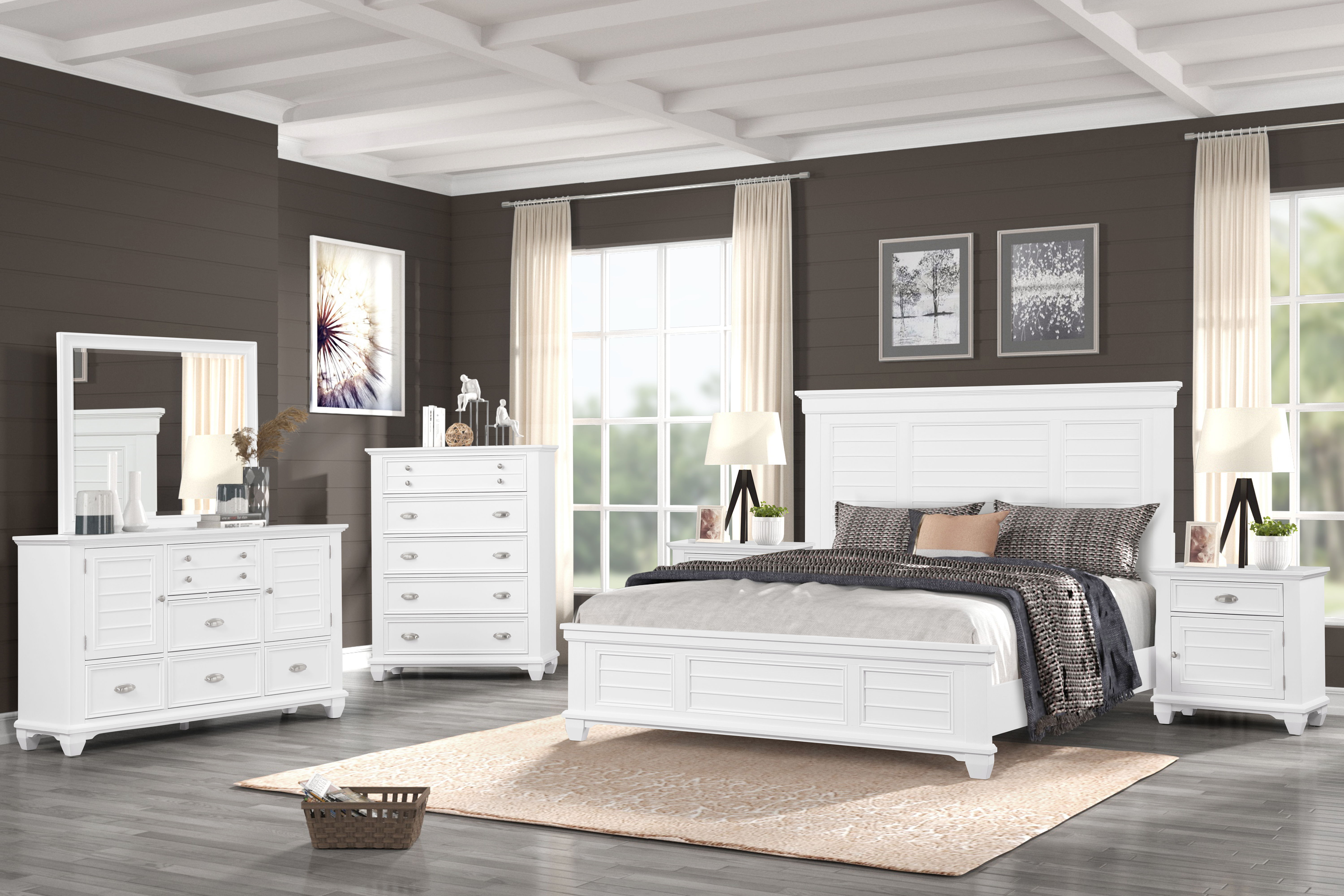 Jamestown - 5/0 Queen 6 Piece Bedroom Set (Bed & Dresser & Mirror & Chest & 2 Nightstands) - White