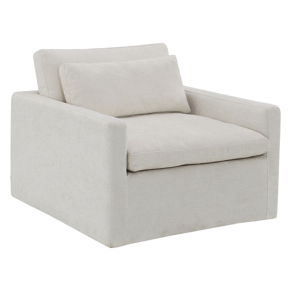 Frederick - Swivel Chair With Pillow - Ivory Fabric, beige