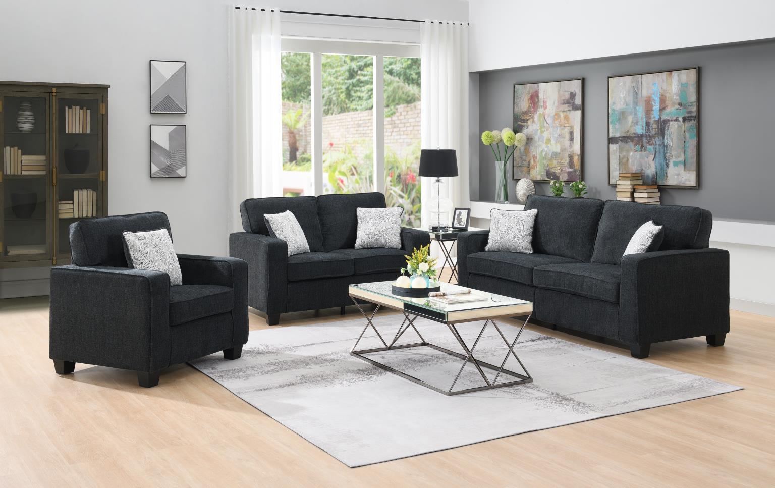 U510 - 3 Piece Living Room Set (Sofa, Loveseat And Chair) - Black