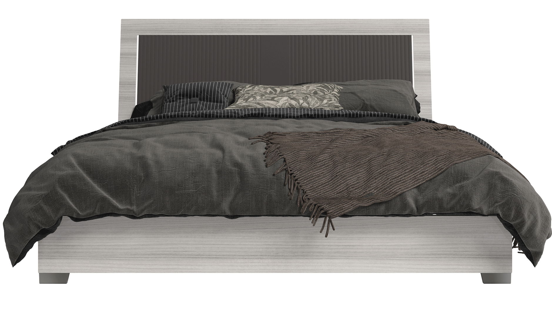 Mia - Upholstered King Size Bed - White / Gray / Silver