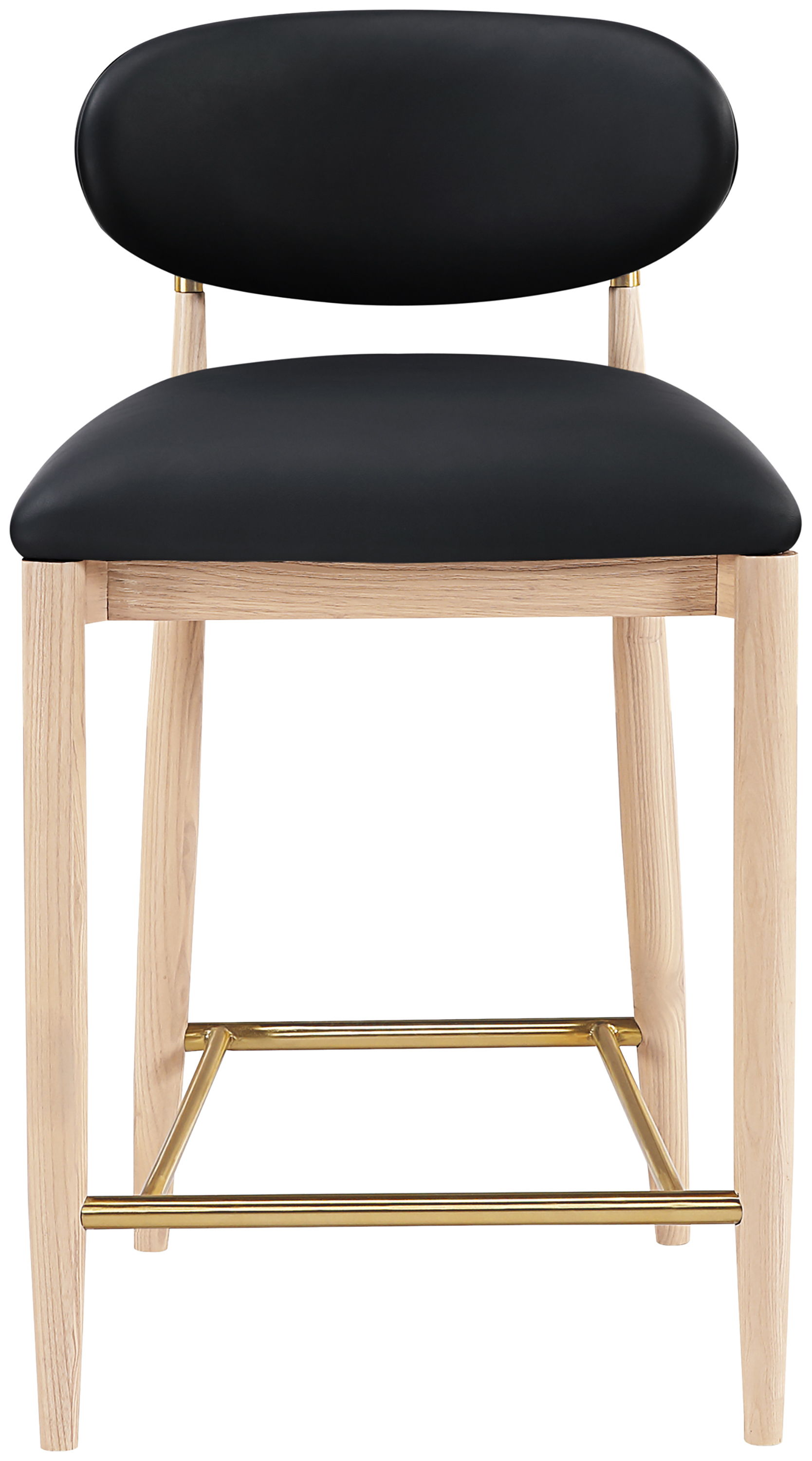 Riccio - Vegan Leather Upholstered Stool With Light Brown Legs - Black