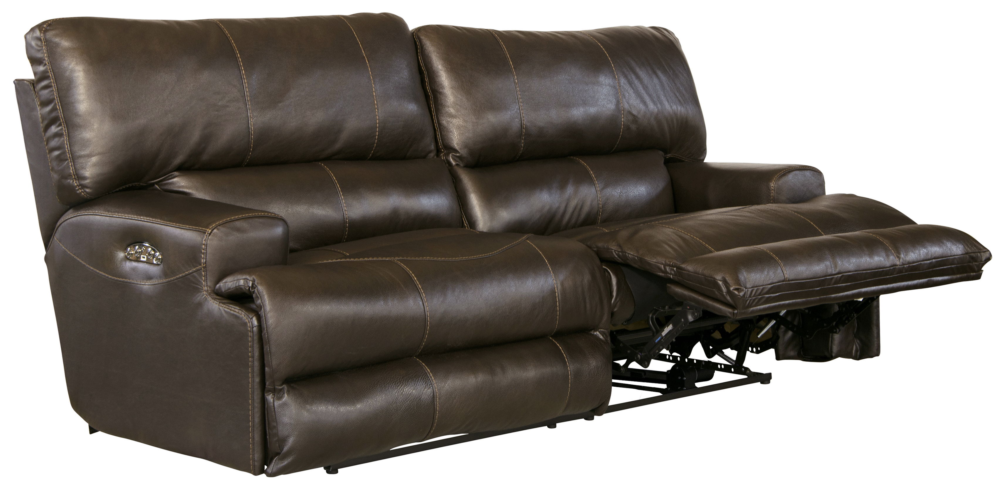 Wembley - Italian Leather Match Power Lay Flat Reclining Sofa With Power Adjustable Headrest - Steel