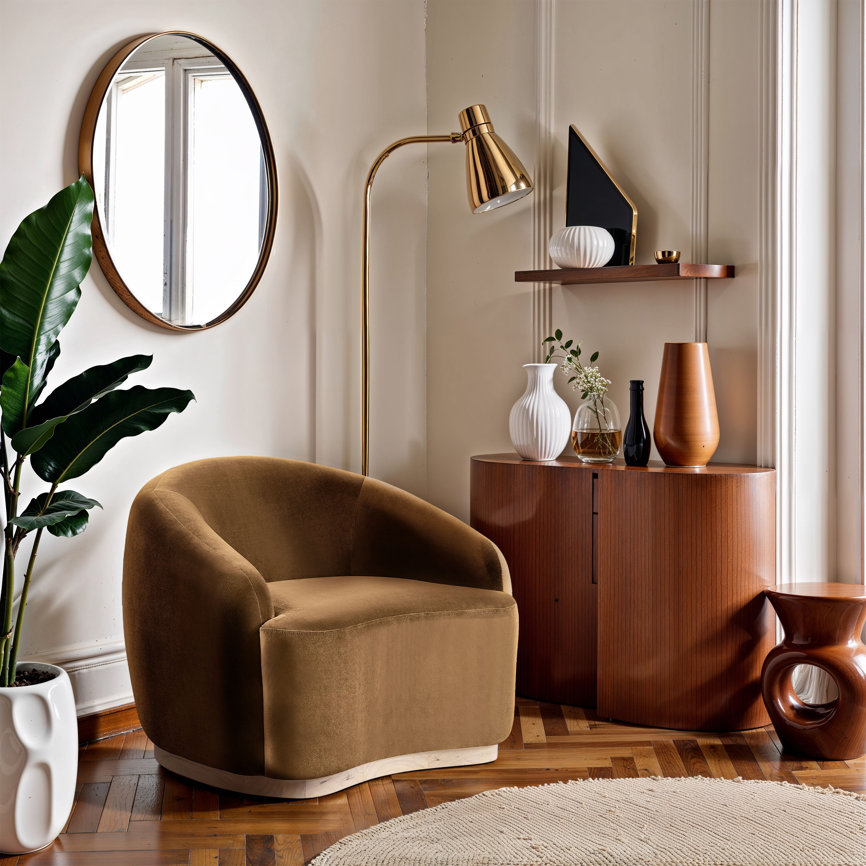 Gustavo - Velvet Upholstered Chair - Saddle