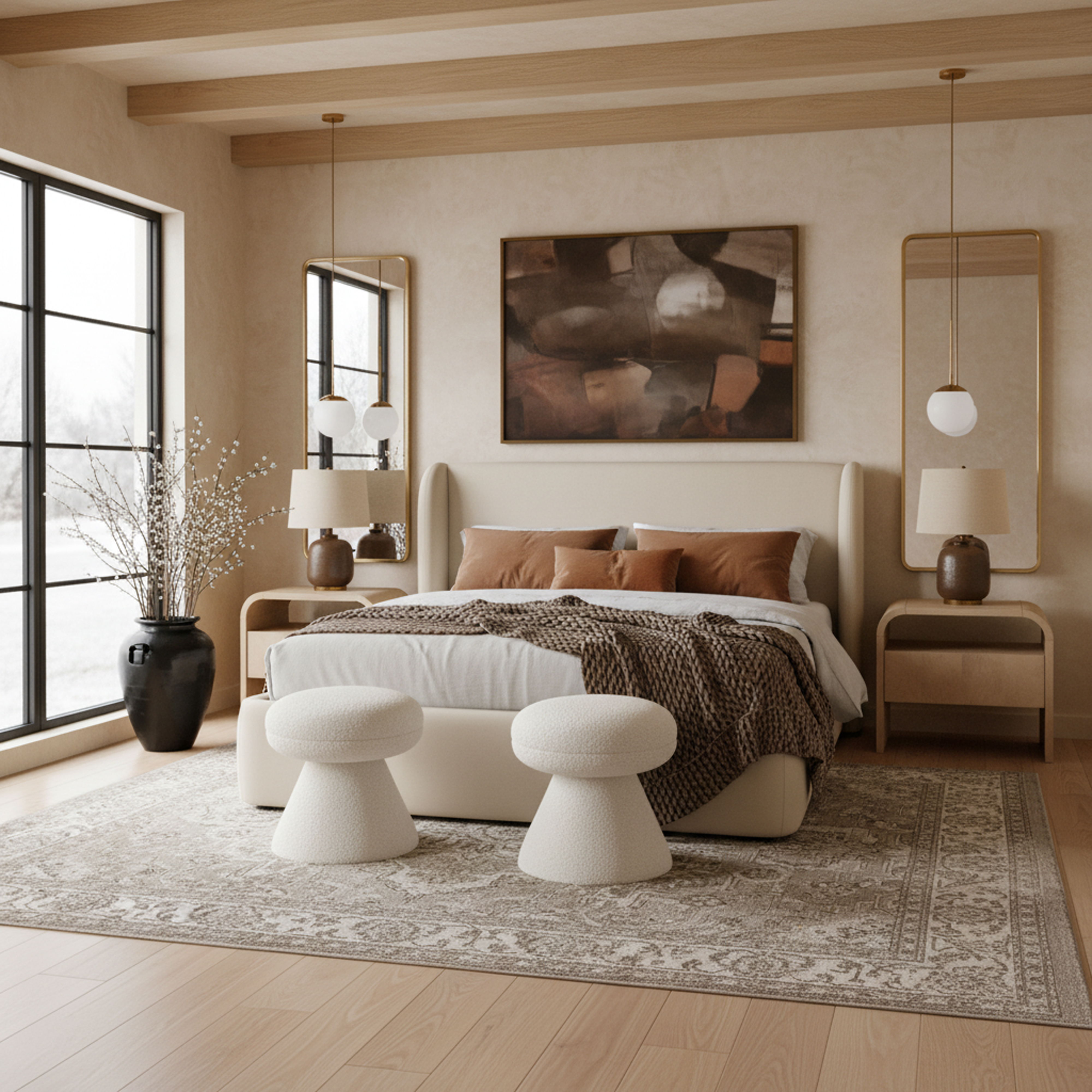 Warby - Vegan Leather Upholstered King Bed - Beige