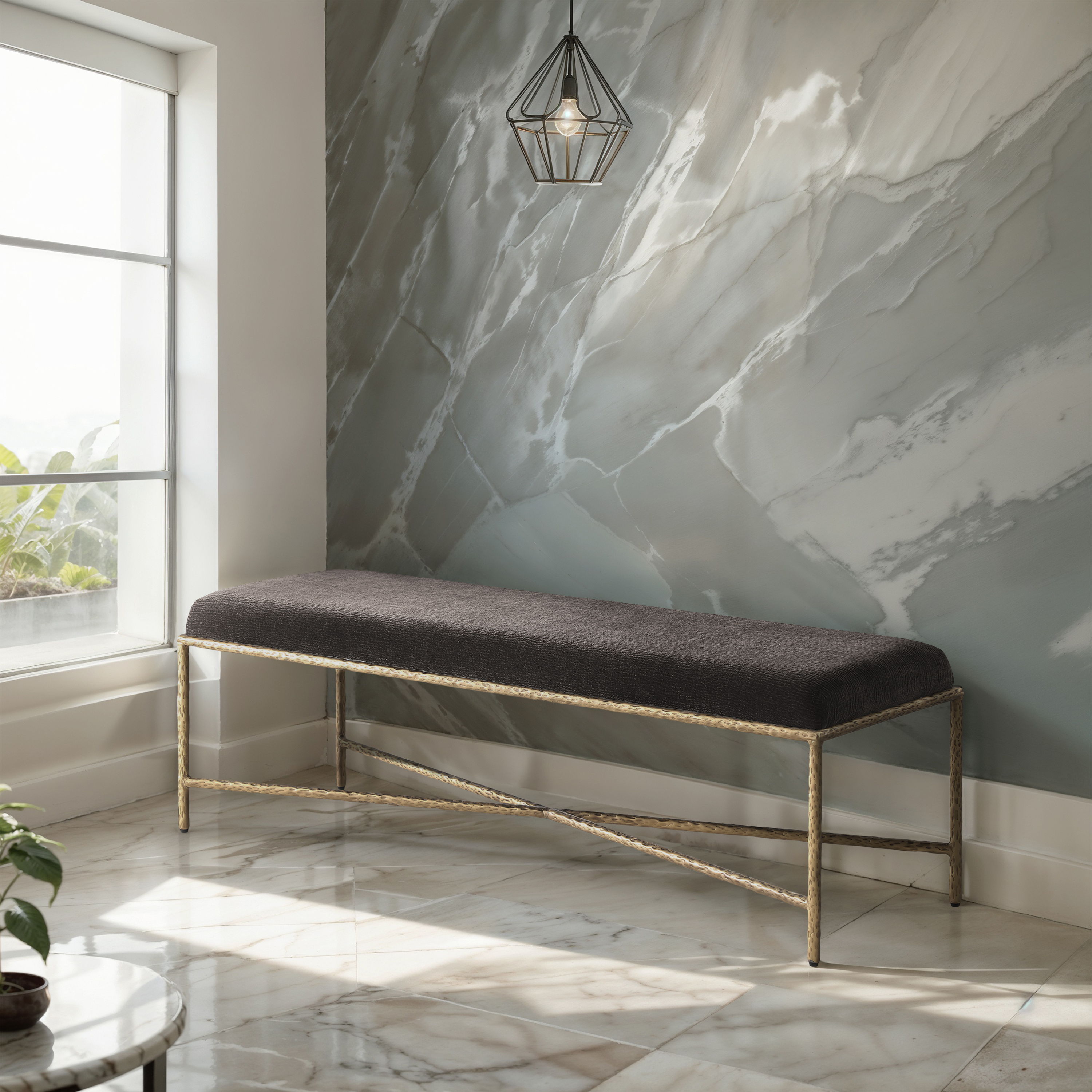 Valley - 54" Bench With Gold Frame - Brown