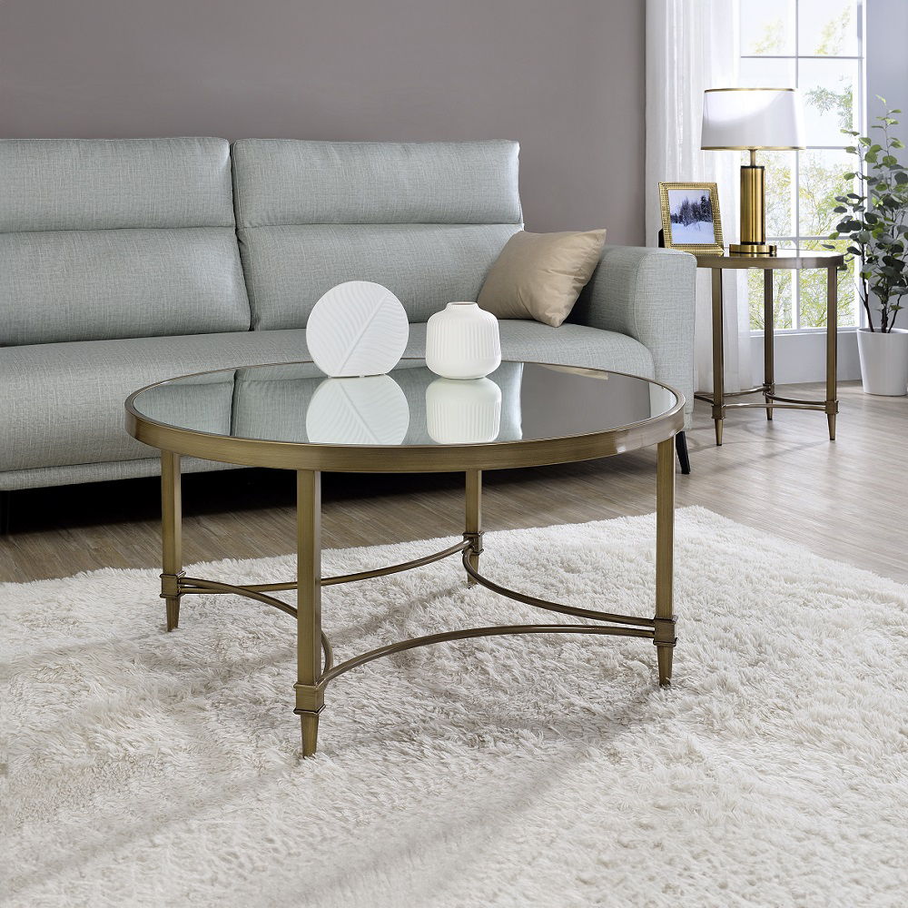 Aditya - End Table - Mirrored & Antique Brass, gold, view 4