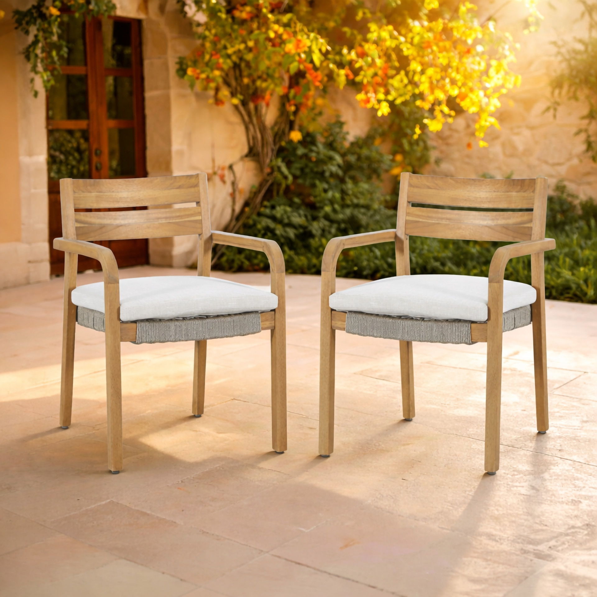 Arden - Wood And Wicker Patio Dining Chair (Set of 2) - Natural / Brown, light brown