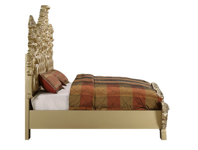 Seville - Eastern King Bed - Synthetic Leather & Gold, gold, view 3