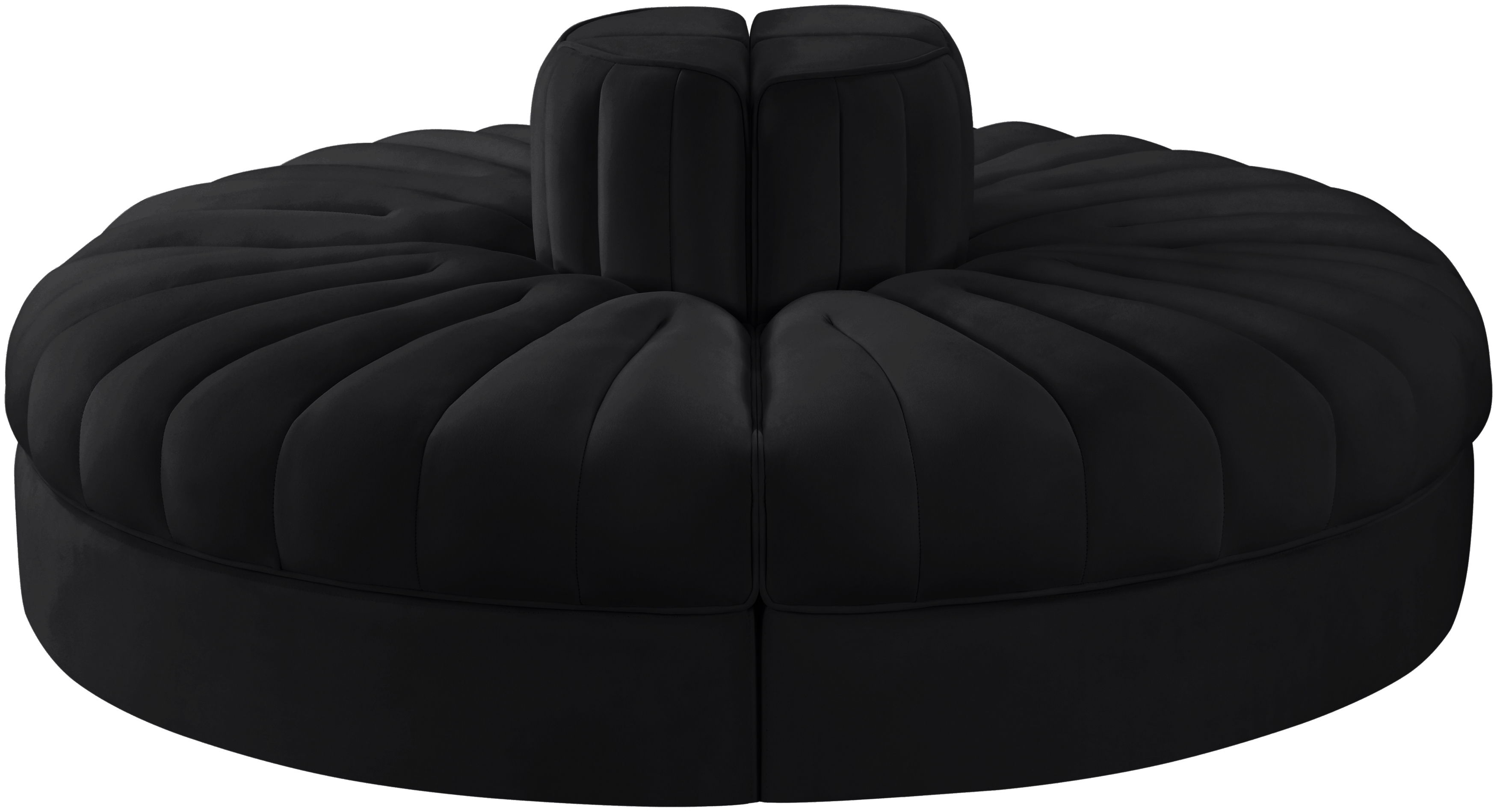 Rummi - Round Velvet Performance Fabric Upholstered 4 Piece Modular Sofa - Black