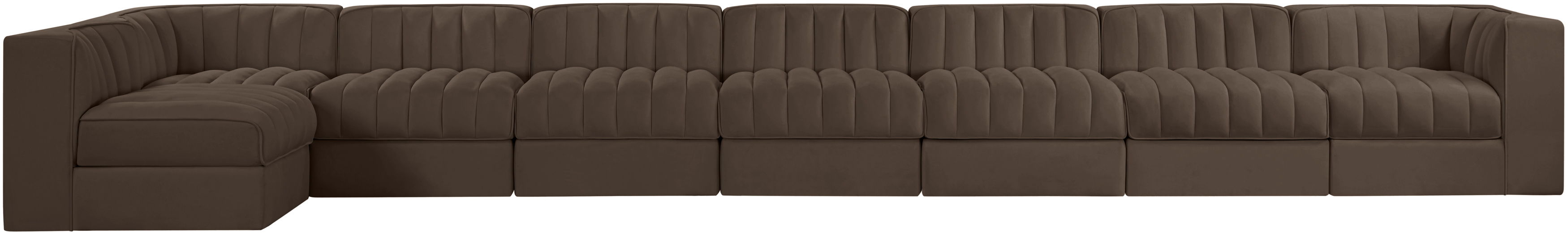 Rummi - Velvet Performance Fabric Upholstered 8 Piece Modular Sectional, L-Shaped (Right) - Brown