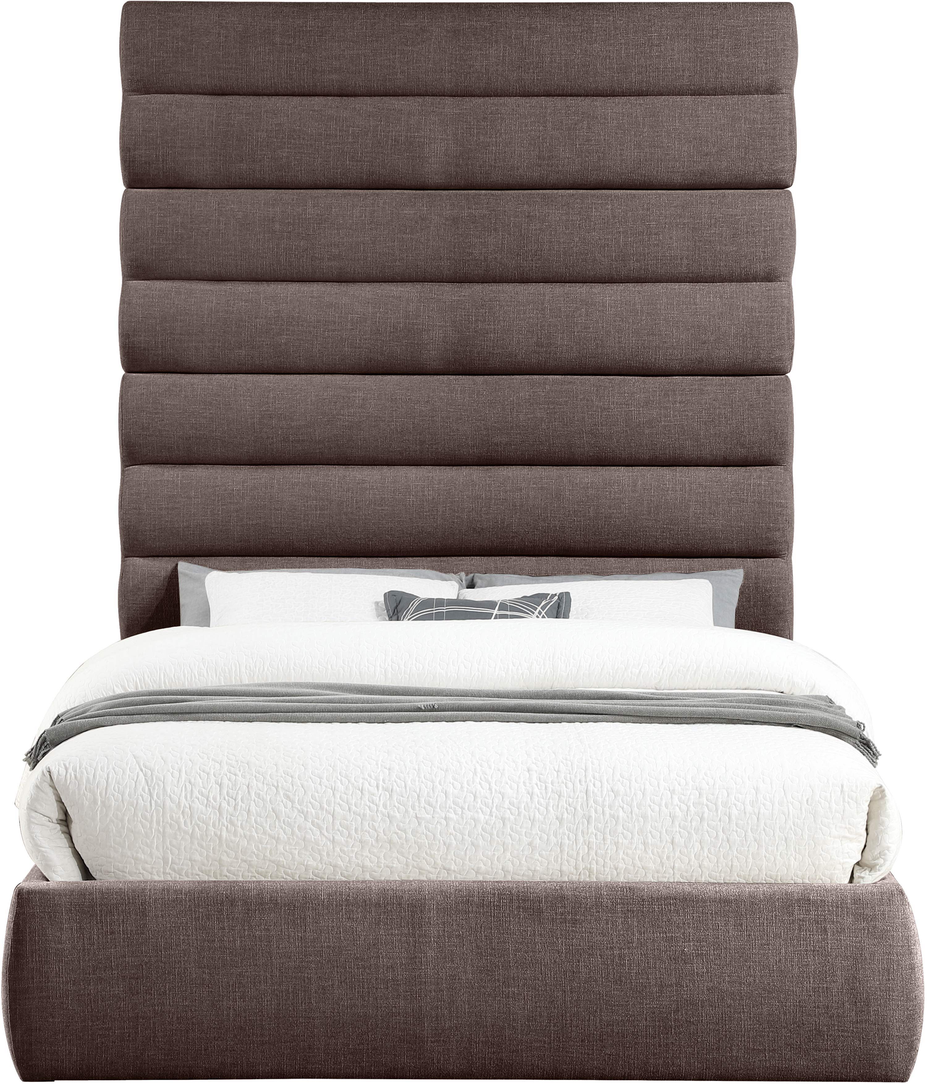 Adam - Linen Fabric Queen Bed With 89" Headboard - Brown