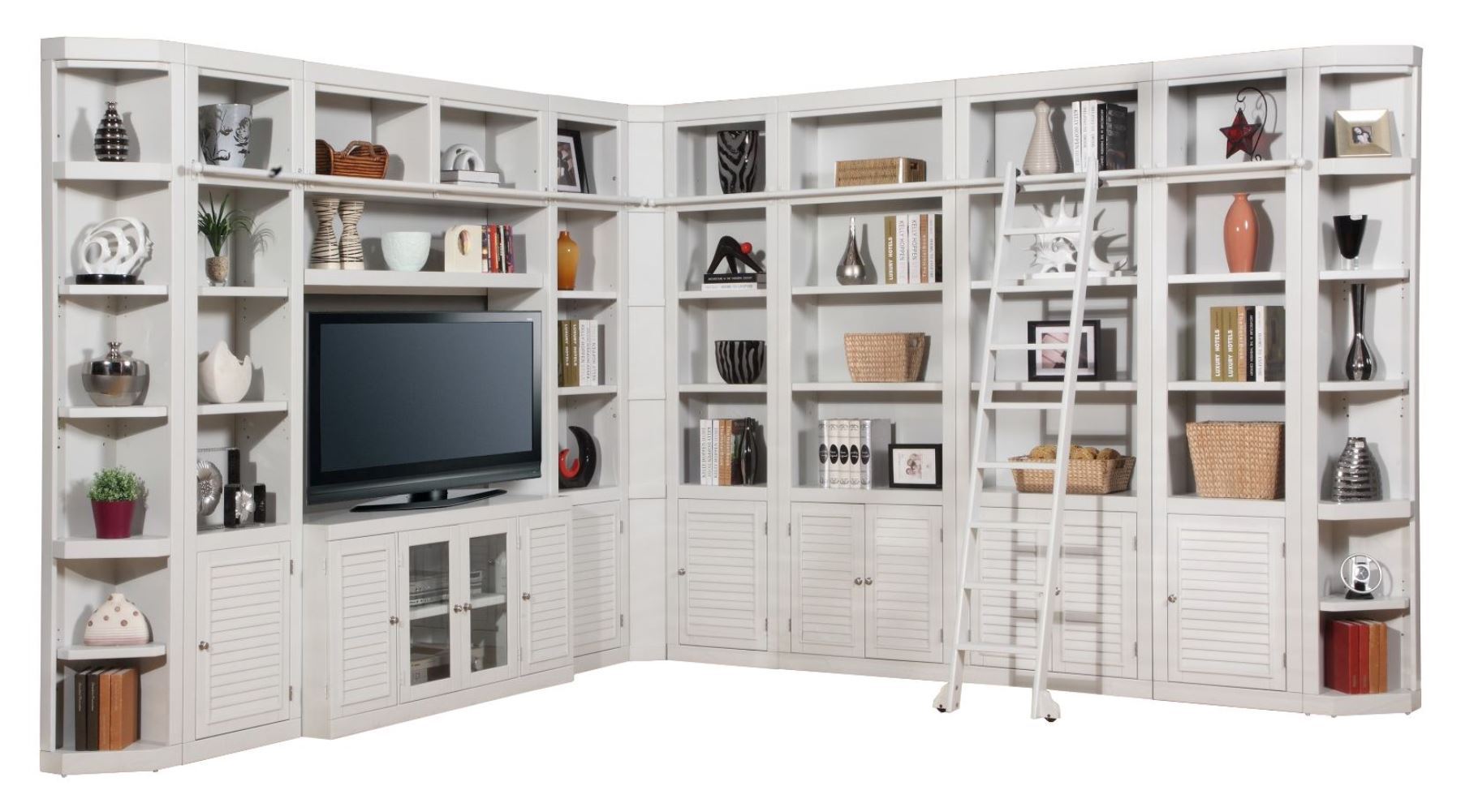Parker House Boca - 12 Piece L Shape Entertainment Wall - Cottage White