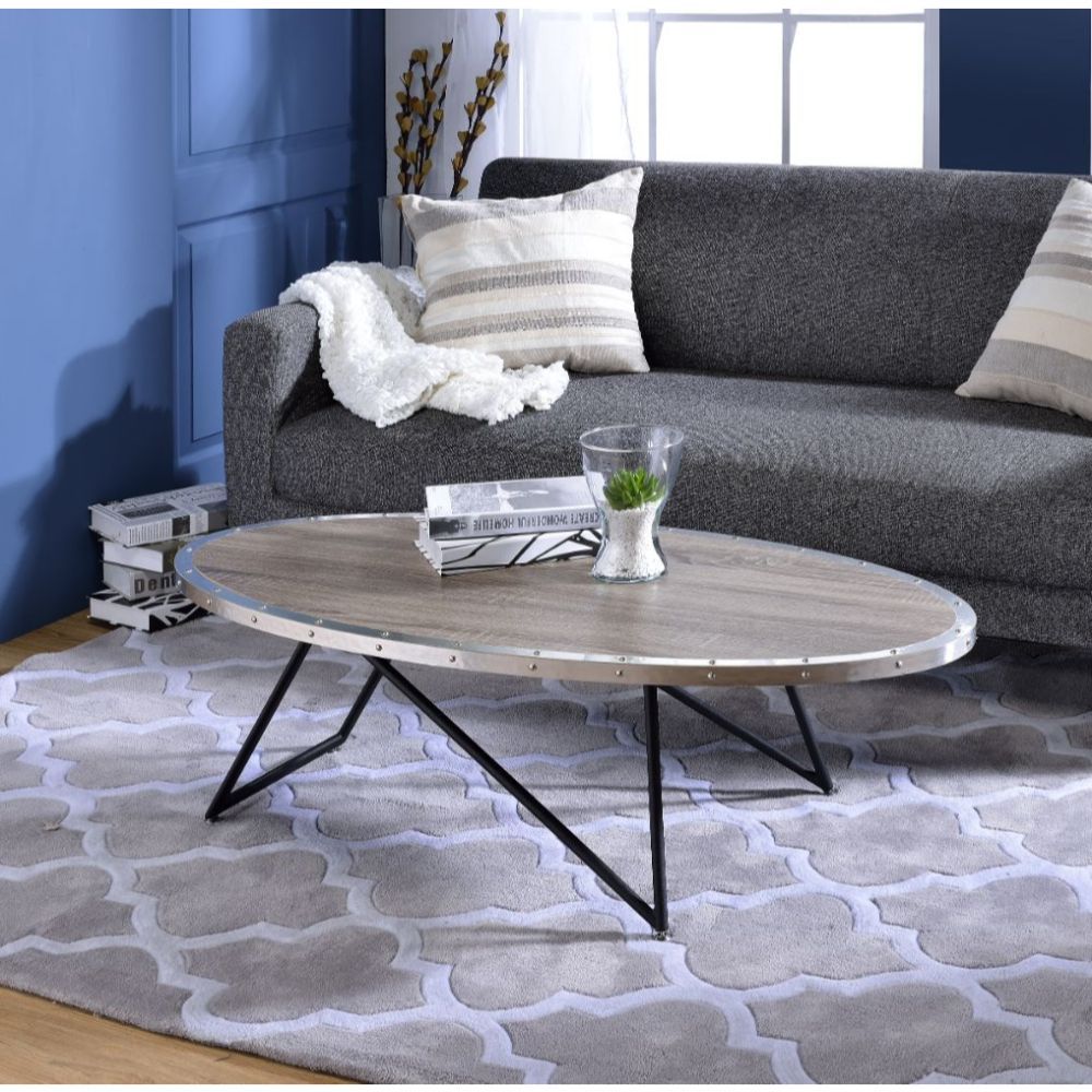 Allis - Coffee Table - Weathered Gray Oak & Metal, light brown, view 3