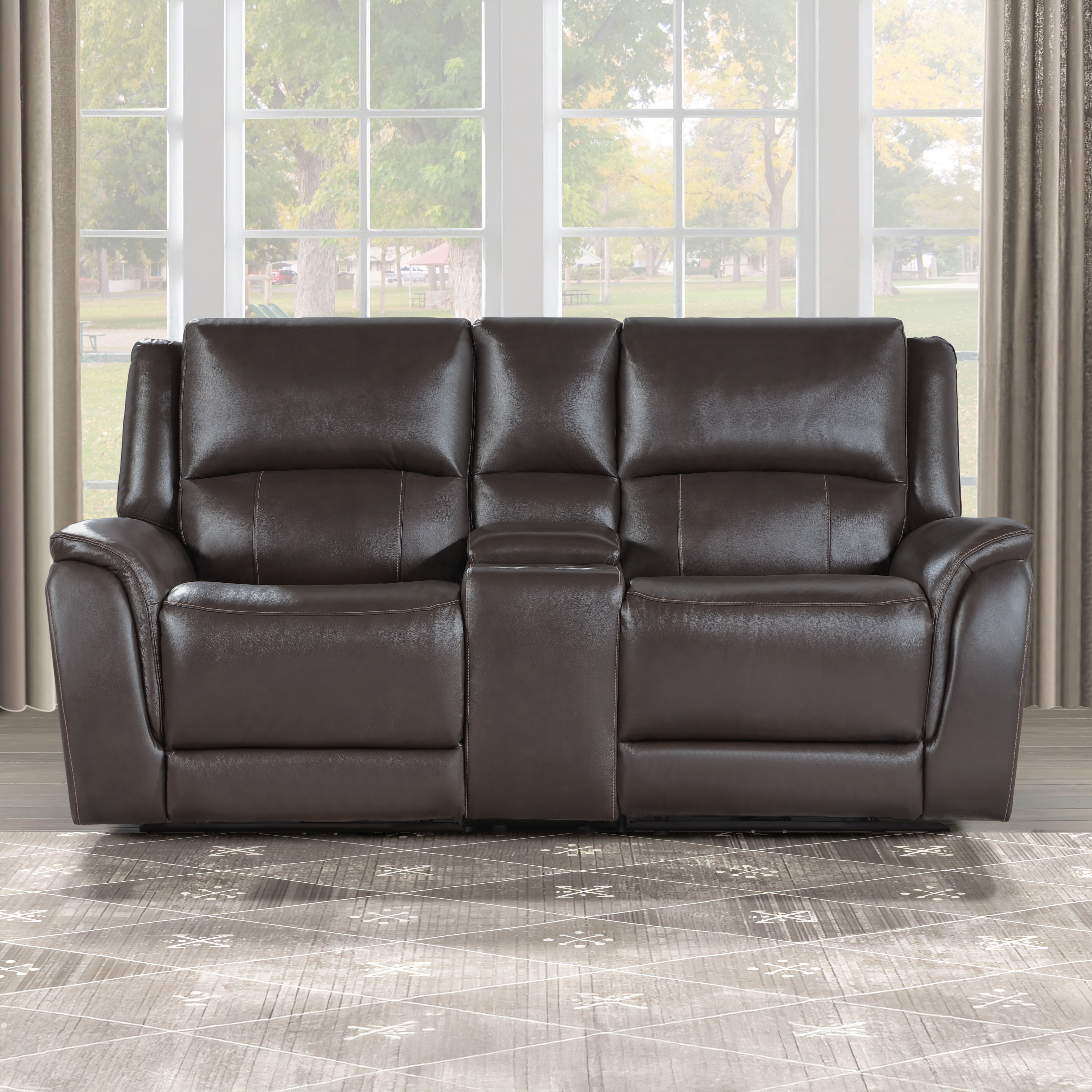 Alexandria - Power Leather Reclining Console Loveseat - Chocolate