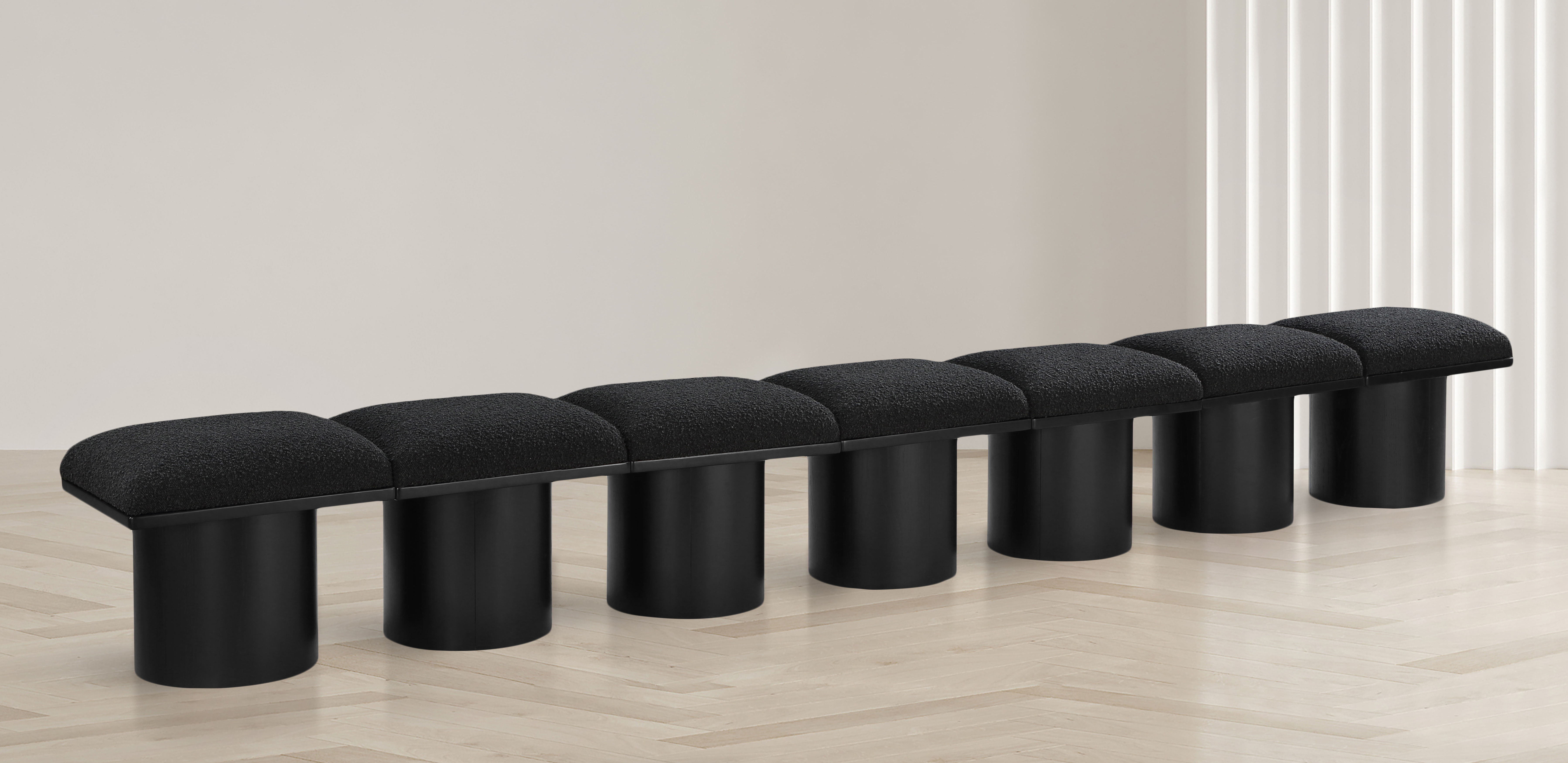 Pavilion - 126" 7 Piece Modular Bench With Black Base - Black