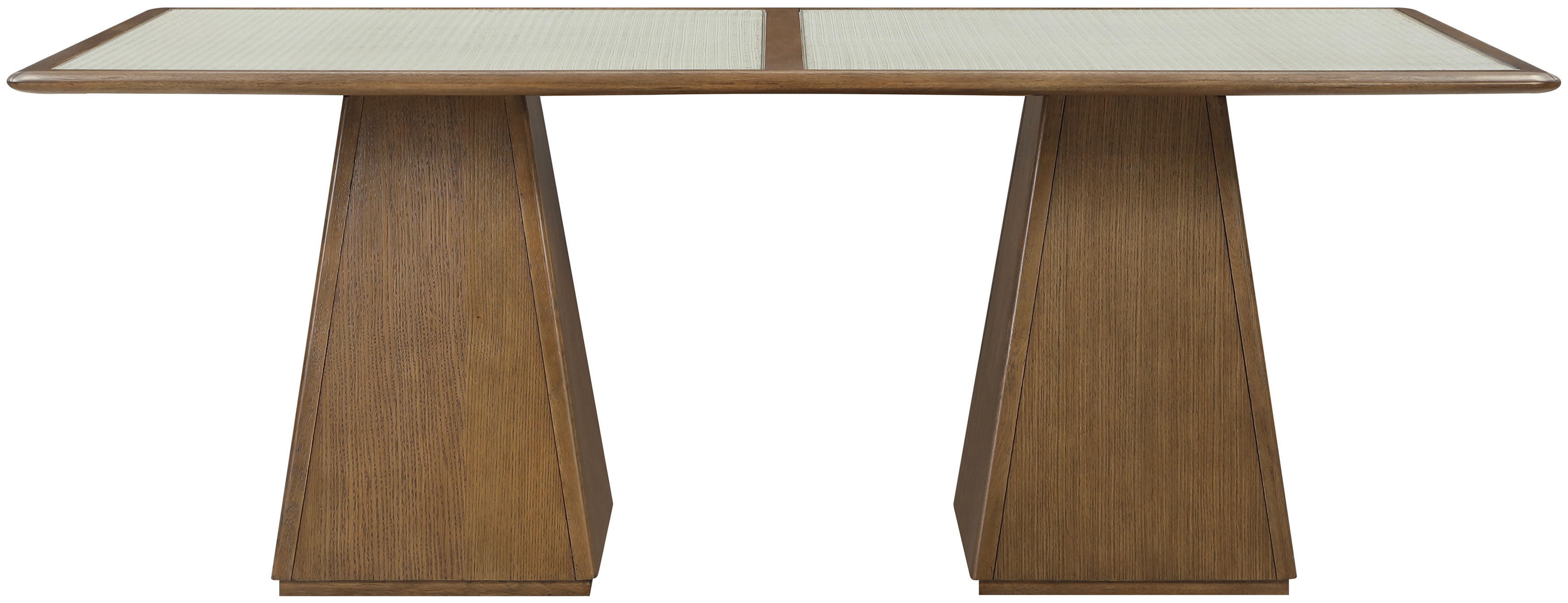 Atrium - 78" Glass Top And Wood Base Dining Table - Brown