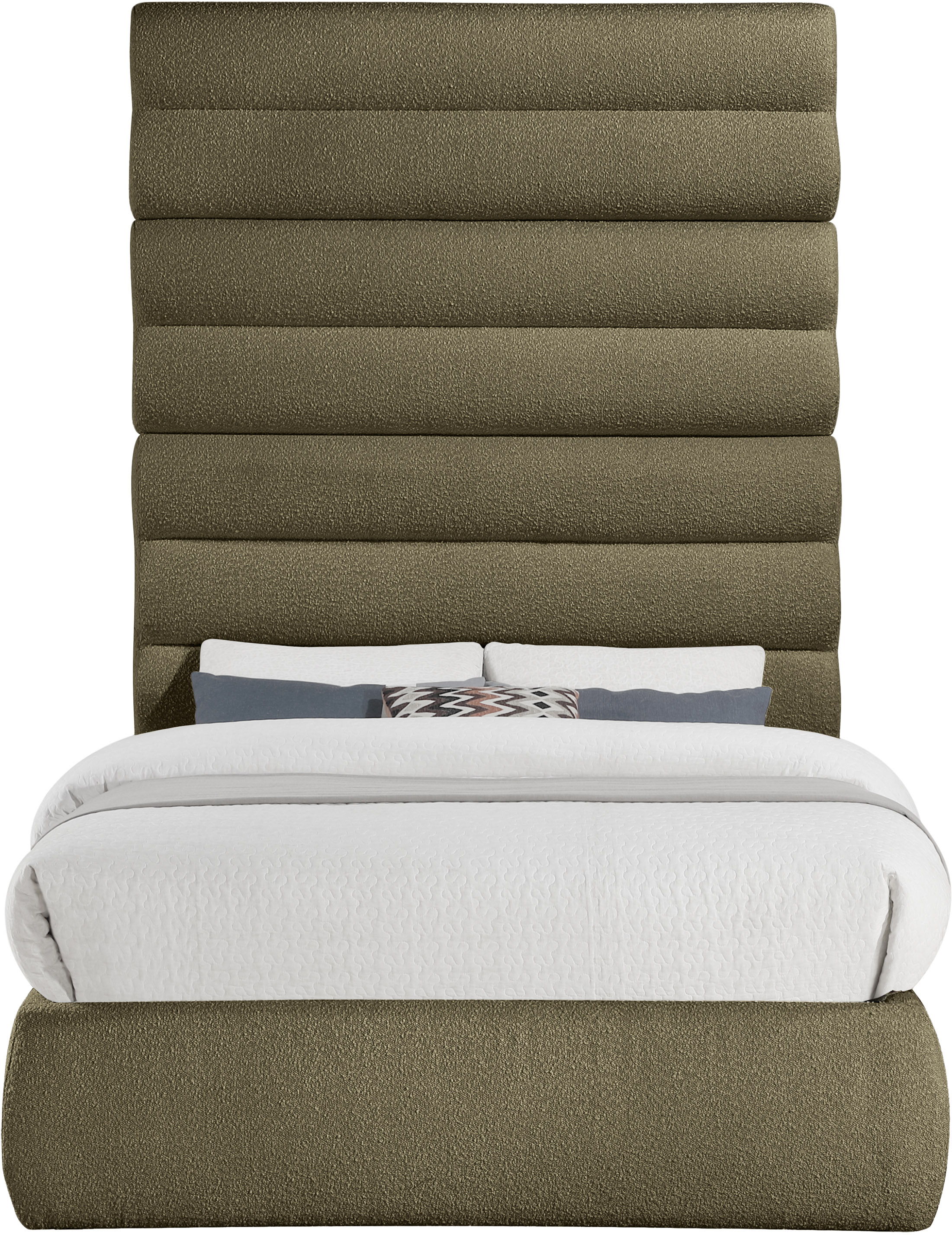 Adam - Boucle Fabric Full Bed With 89" Headboard - Olive