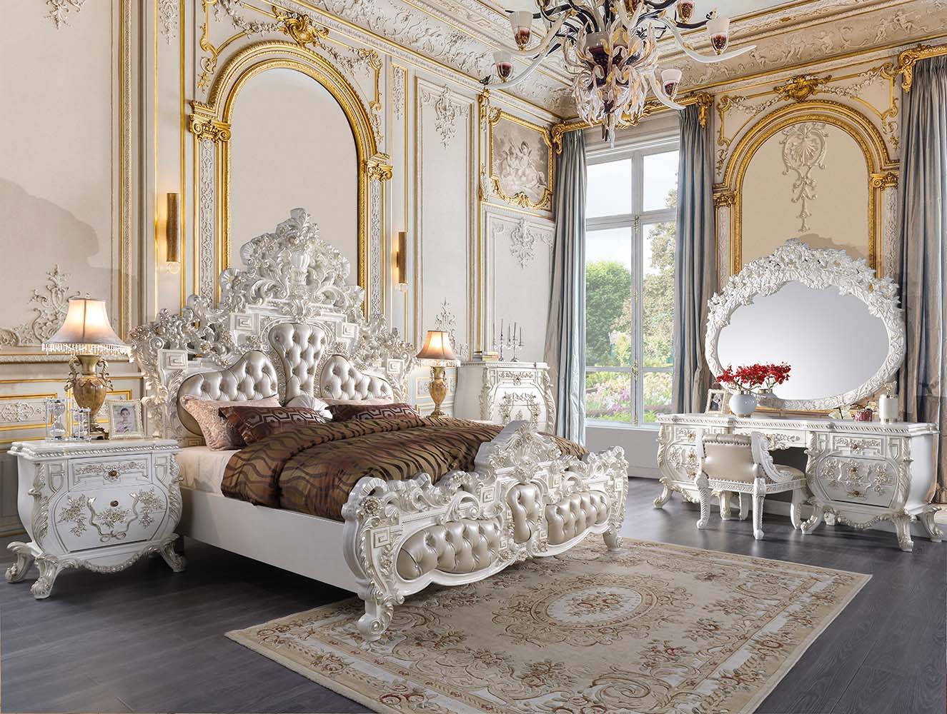 Vanaheim - Eastern King Bed - Beige Synthetic Leather & Antique White, beige, view 5
