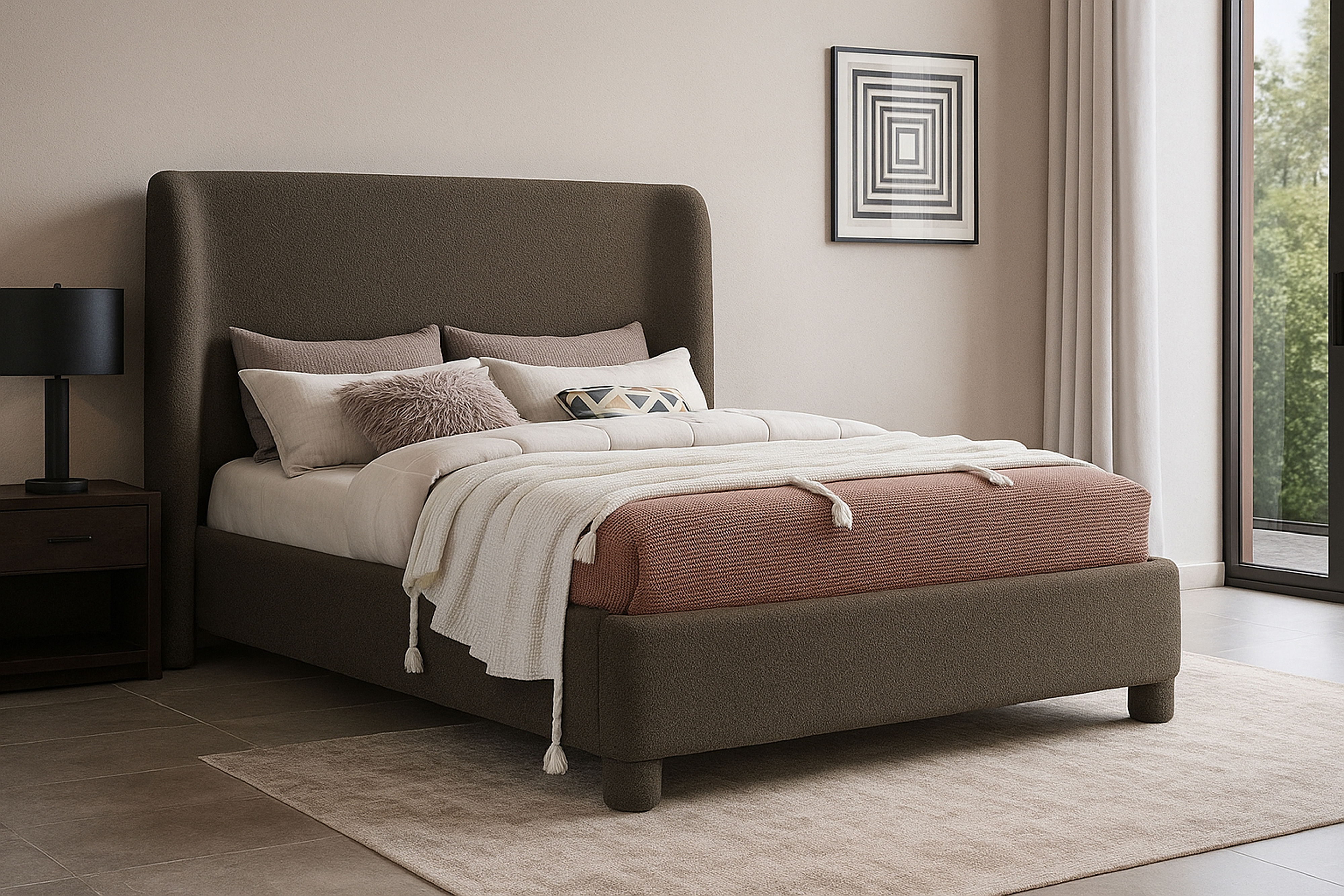 Penny - Boucle Fabric King Bed - Brown