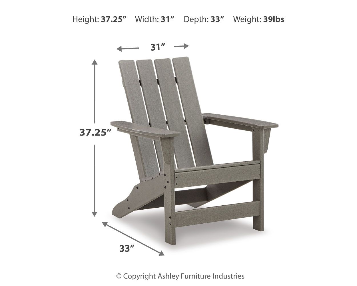 Ashley Furniture Visola - Adirondack Chair - Gray - Image 7
