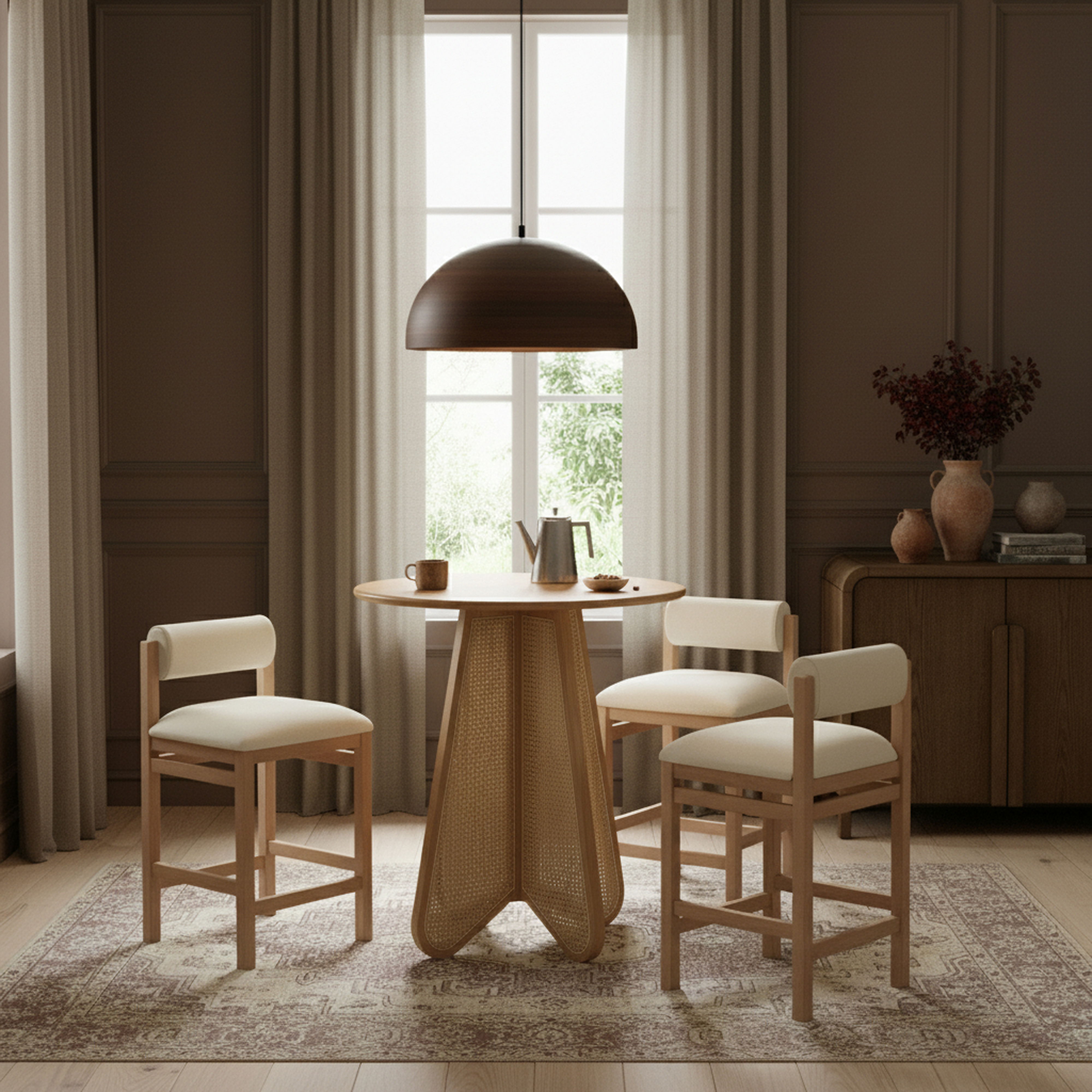 Butterfly - Solid Wood And Natural Cane Bar Height Table - Natural