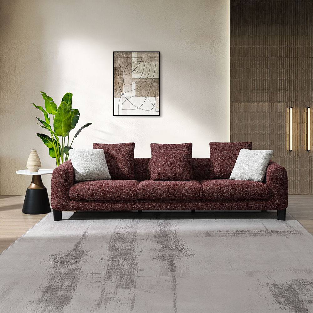 Mardi - Sofa With 6 Pillows - Maroon Tweed, dark red