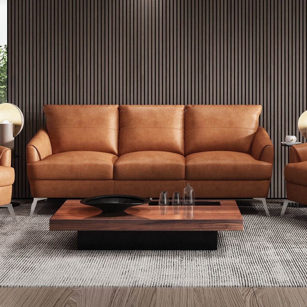 Safi - Sofa - Cappuccino Leather, light brown