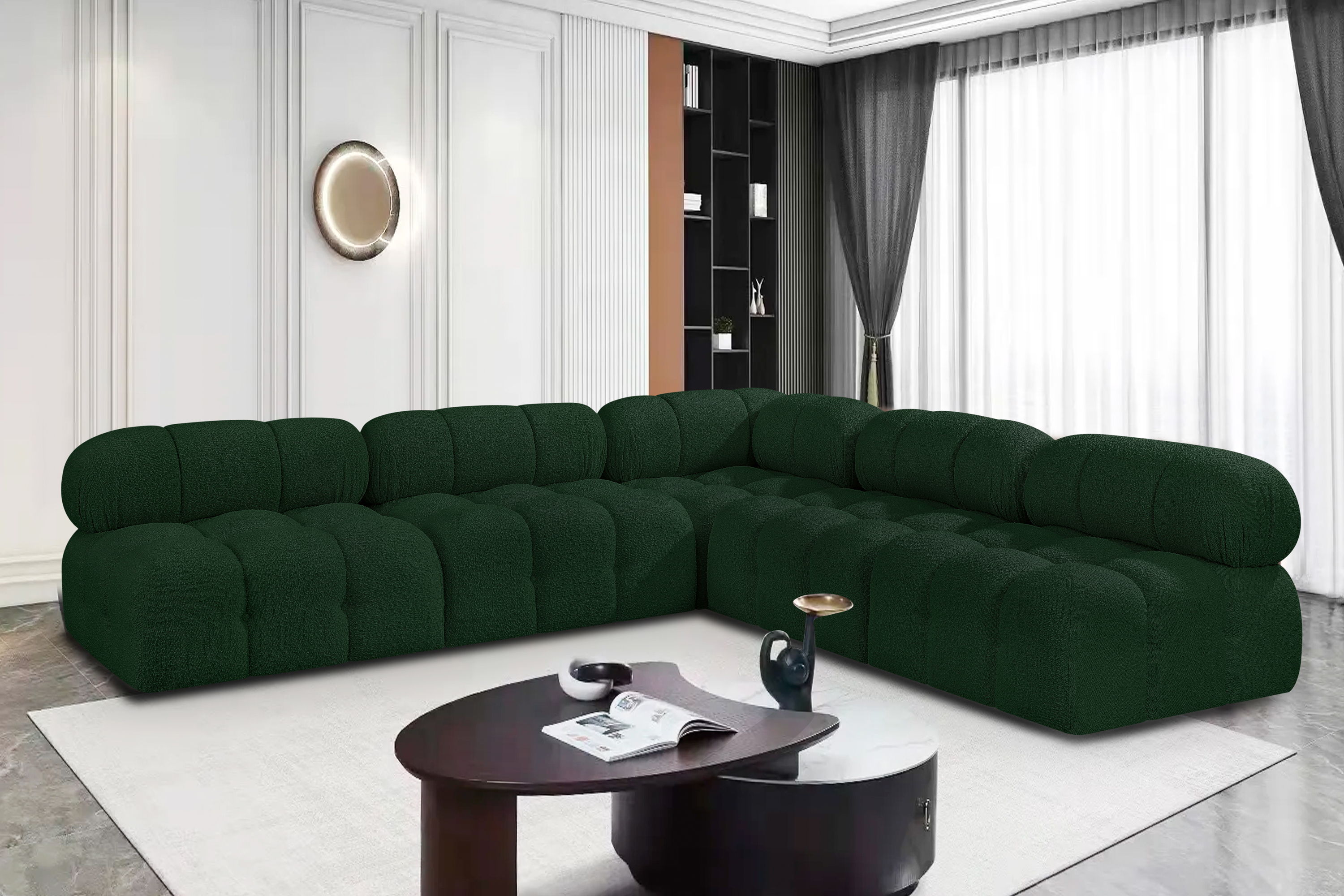 Ames - 5 Piece Fabric Modular Corner Sectional - Green