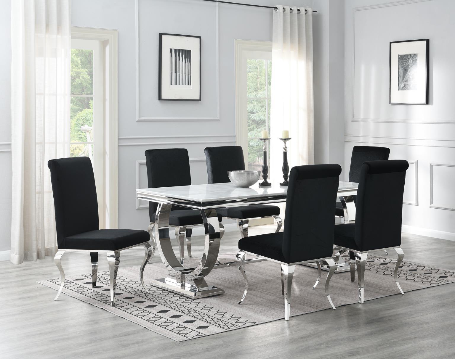 G-082-T-WHITE - 7 Piece Dining Room Set (Table, 6 Velvet Chairs) - Black