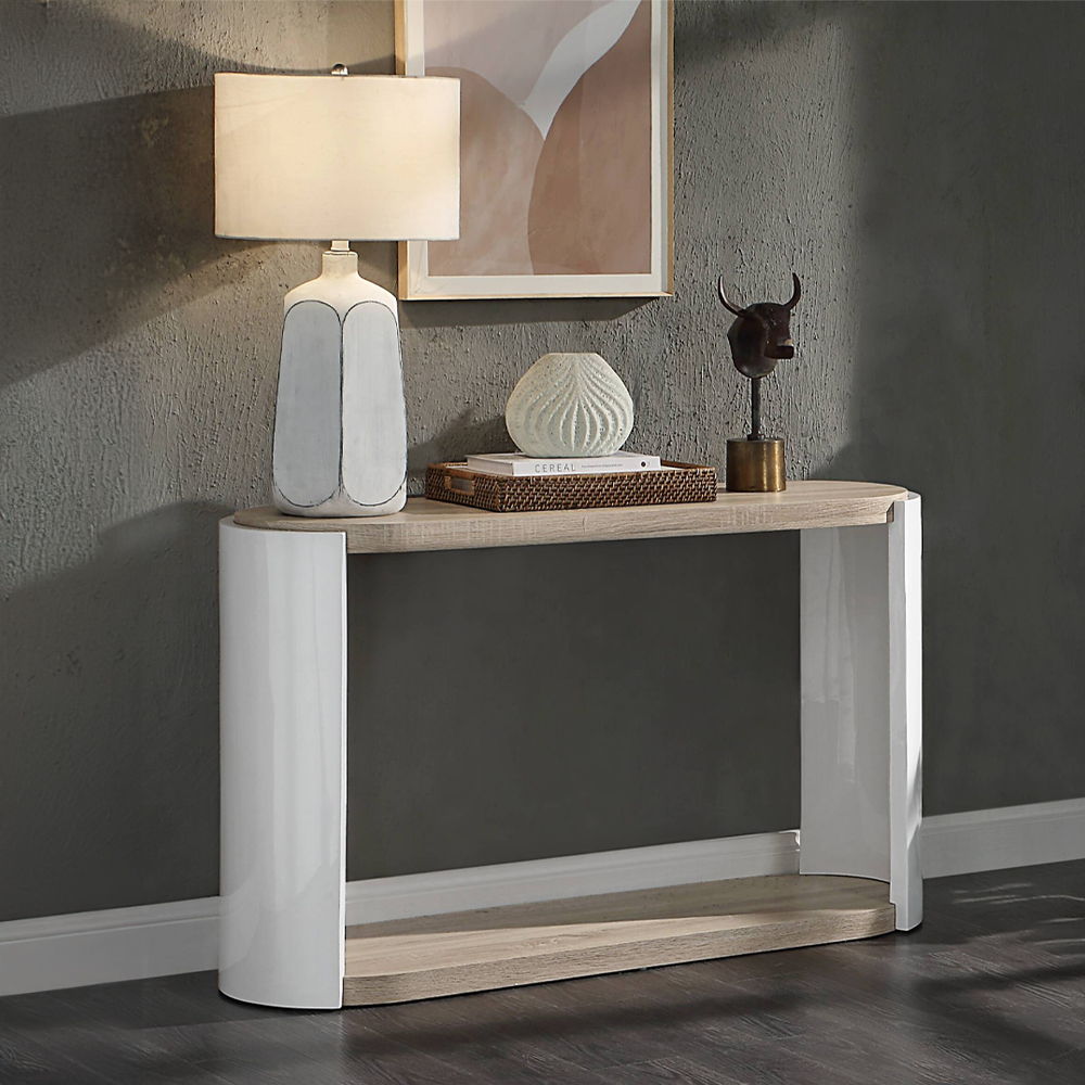 Zoma - Sofa Table - Oak & White High Gloss, white, view 8