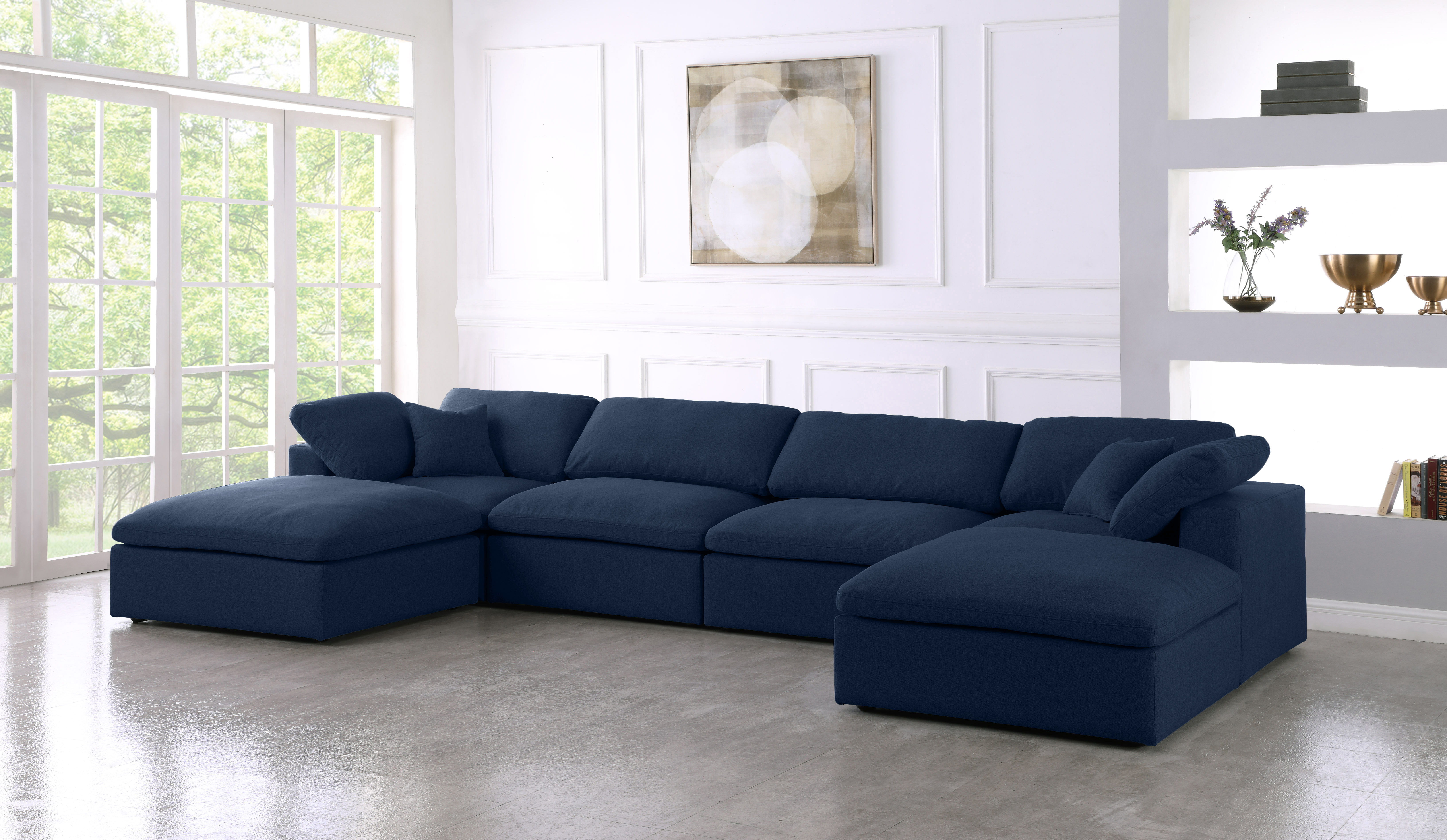 Serene - 6 Piece Modular Double Chaise Sectional - Navy