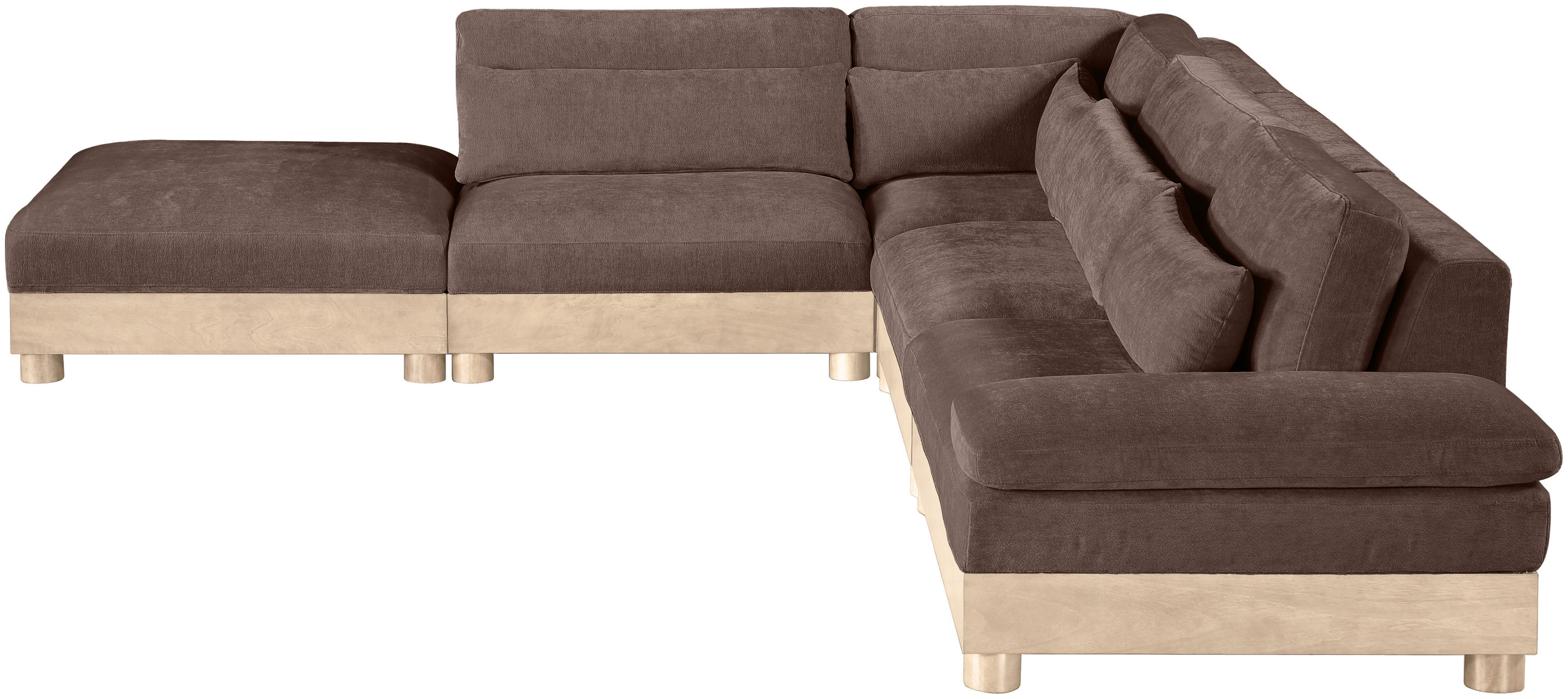Turin - 127.75" Chenille Fabric Upholstered 5 Piece Modular Sectional - Brown / Natural Oak