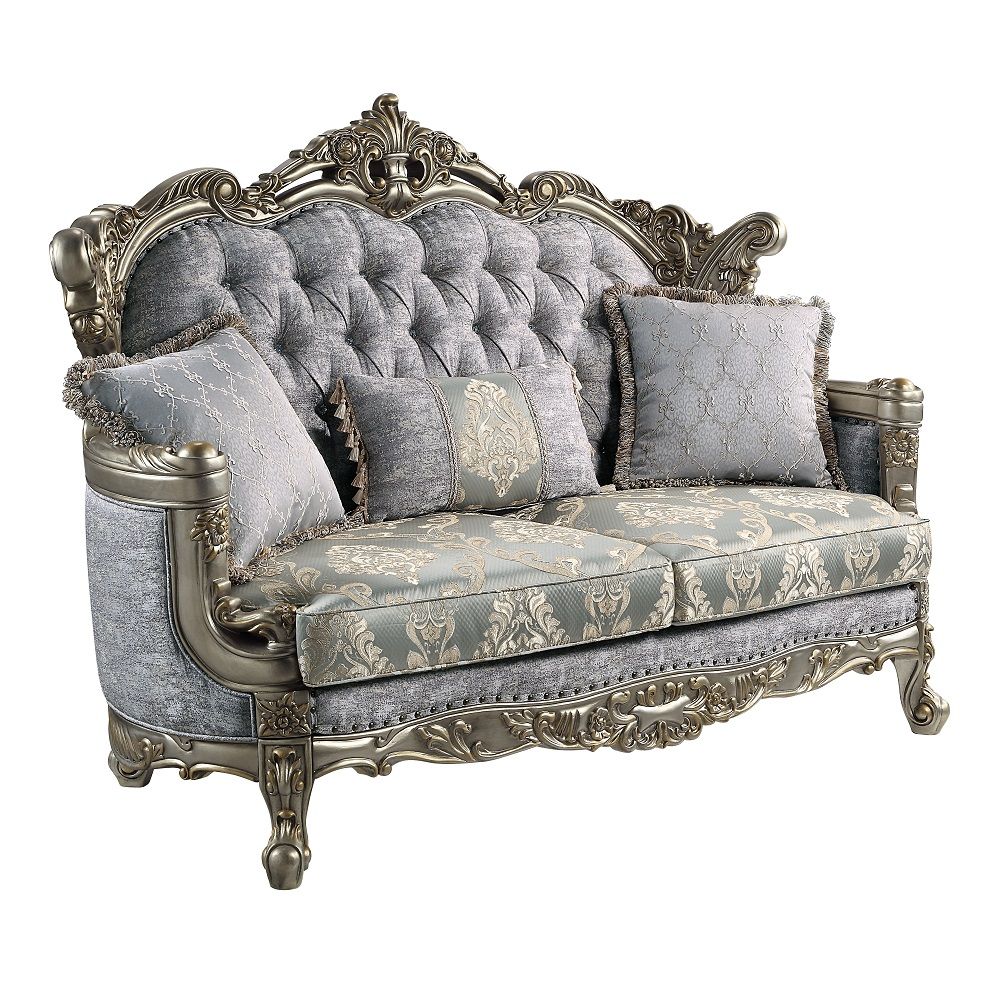 Miliani - Loveseat With 3 Pillows - Fabric & Antique Bronze, silver, view 2