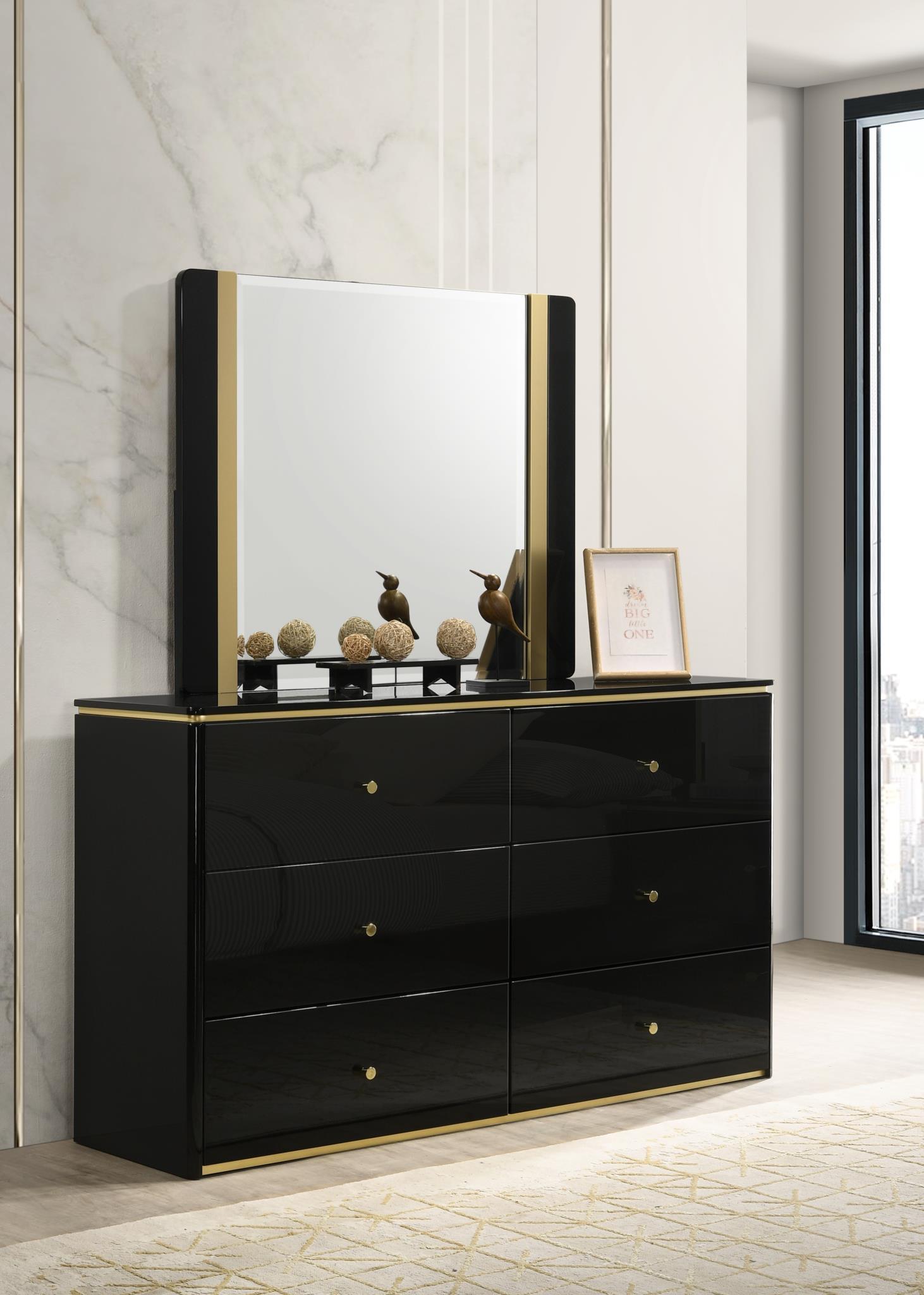 B120 - 3 Piece Bedroom Set (Queen Bed Frame, Dresser, Mirror) - Black