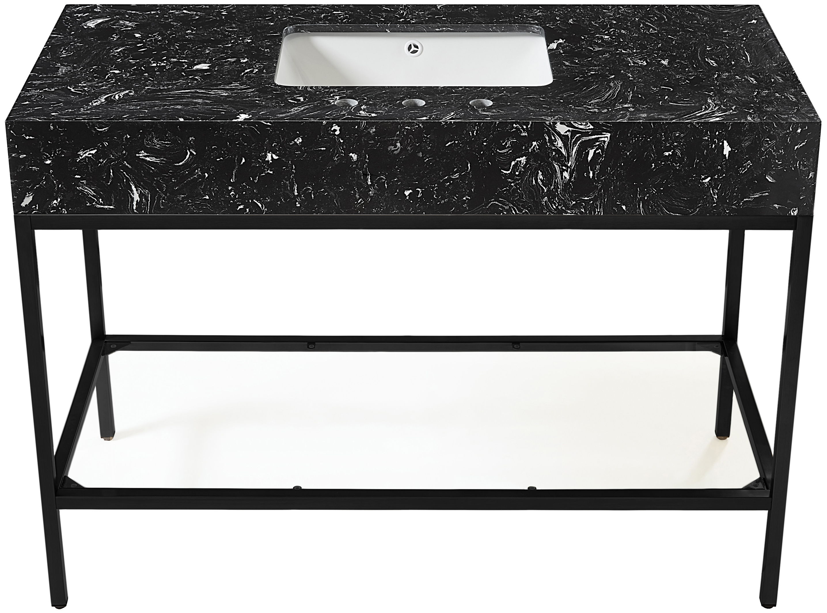 Marmo - 48" Engineered Marble Bathroom Vanity With Black Base - Black