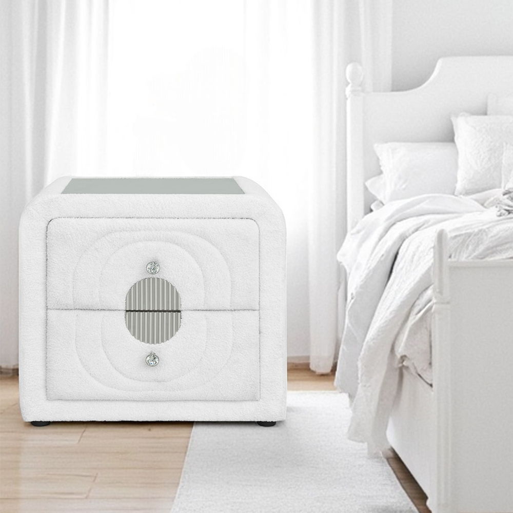 Shelyn - Nightstand - White Teddy Sherpa & Chrome, white